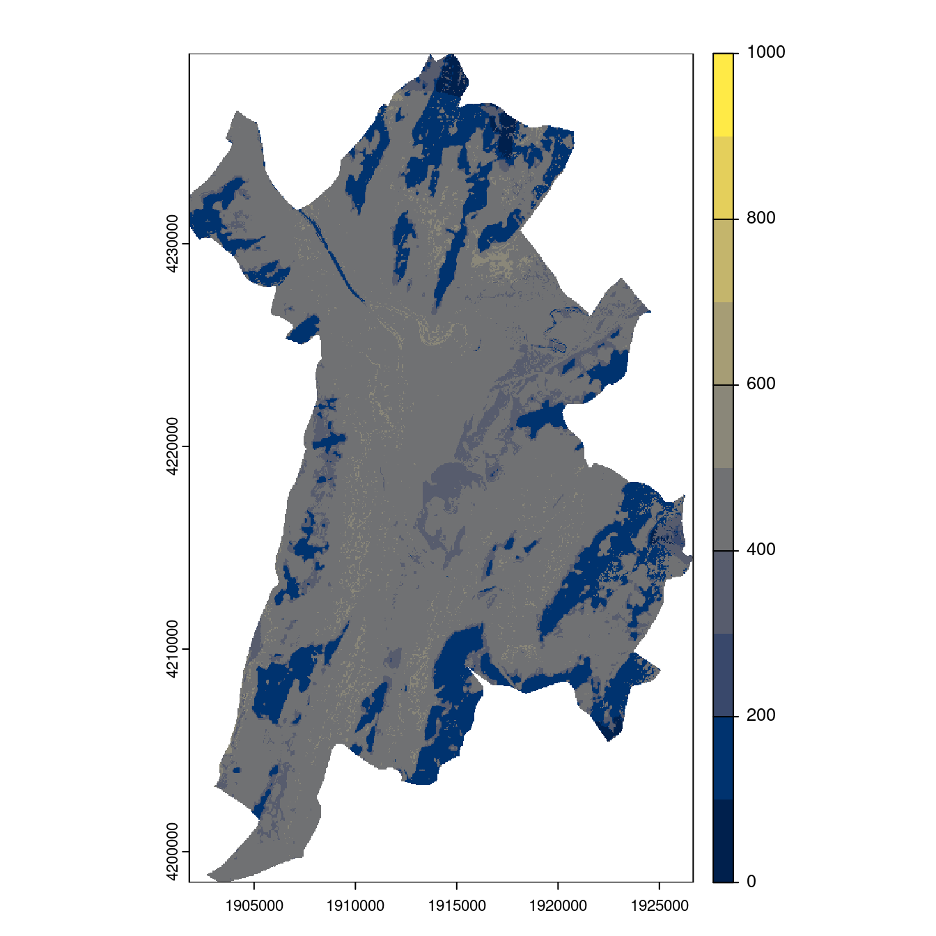 Projection des distributions potentielles contemporaine et futures jusqu'à l'horizon 2100 sous le scénario SSP5-8.5 (modèle d'ensemble, GCM IPSL).