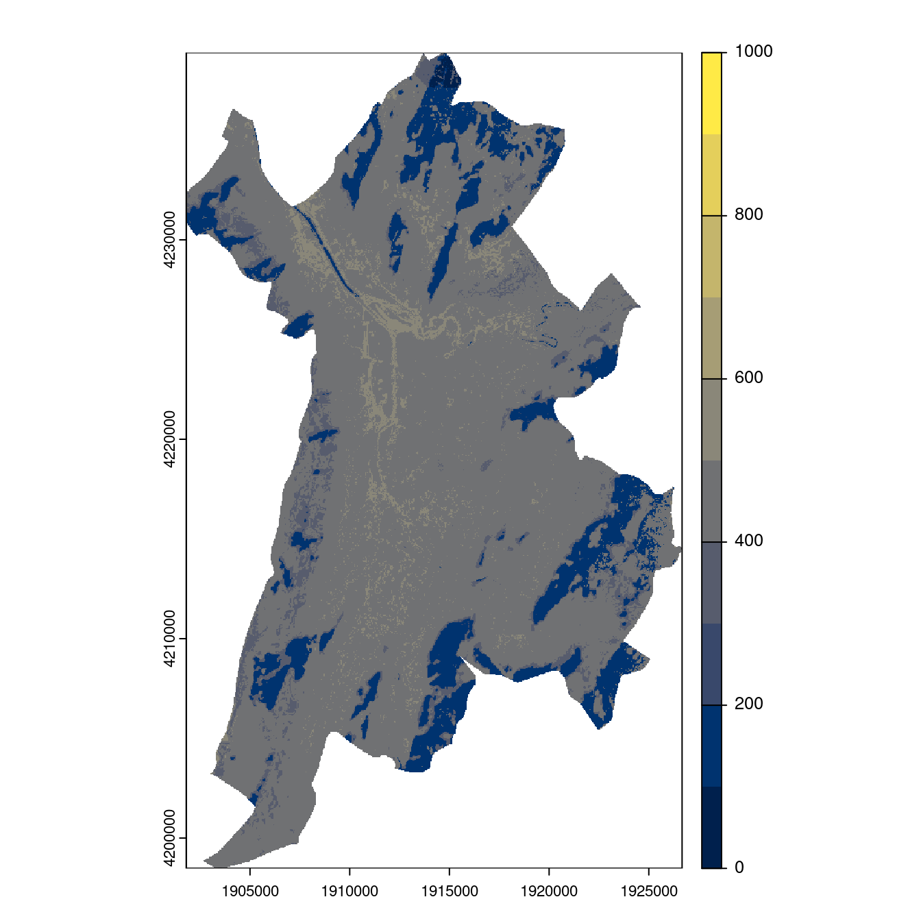 Projection des distributions potentielles contemporaine et futures jusqu'à l'horizon 2100 sous le scénario SSP5-8.5 (modèle d'ensemble, GCM IPSL).