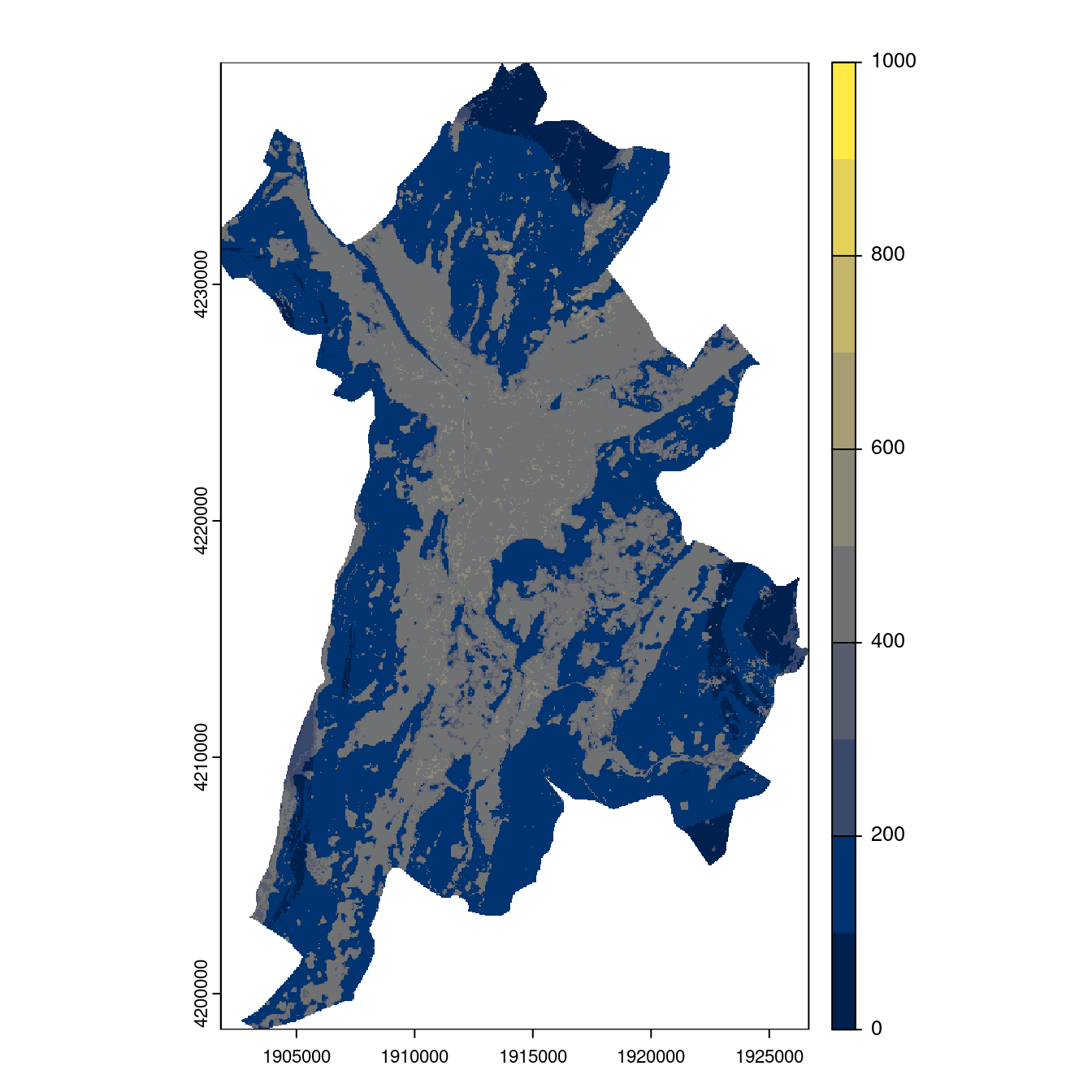 Projection des distributions potentielles contemporaine et futures jusqu'à l'horizon 2100 sous le scénario SSP5-8.5 (modèle d'ensemble, GCM IPSL).