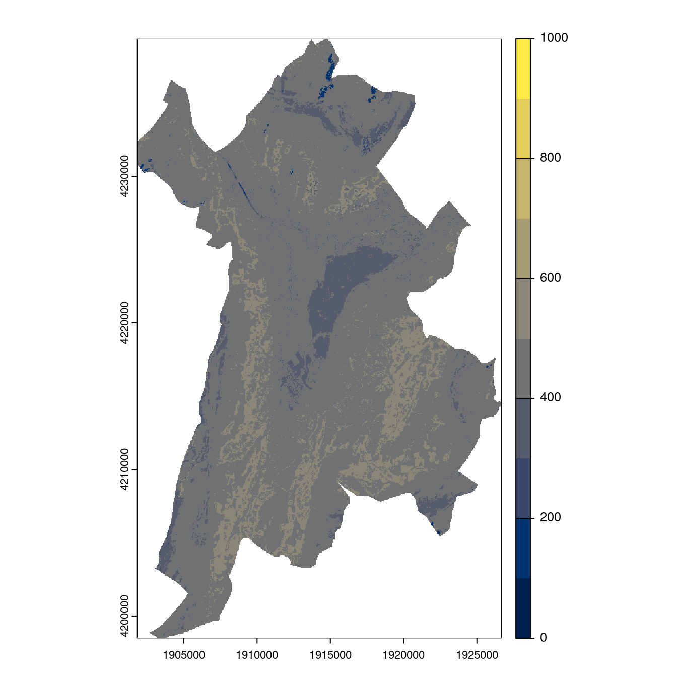 Projection des distributions potentielles contemporaine et futures jusqu'à l'horizon 2100 sous le scénario SSP5-8.5 (modèle d'ensemble, GCM IPSL).