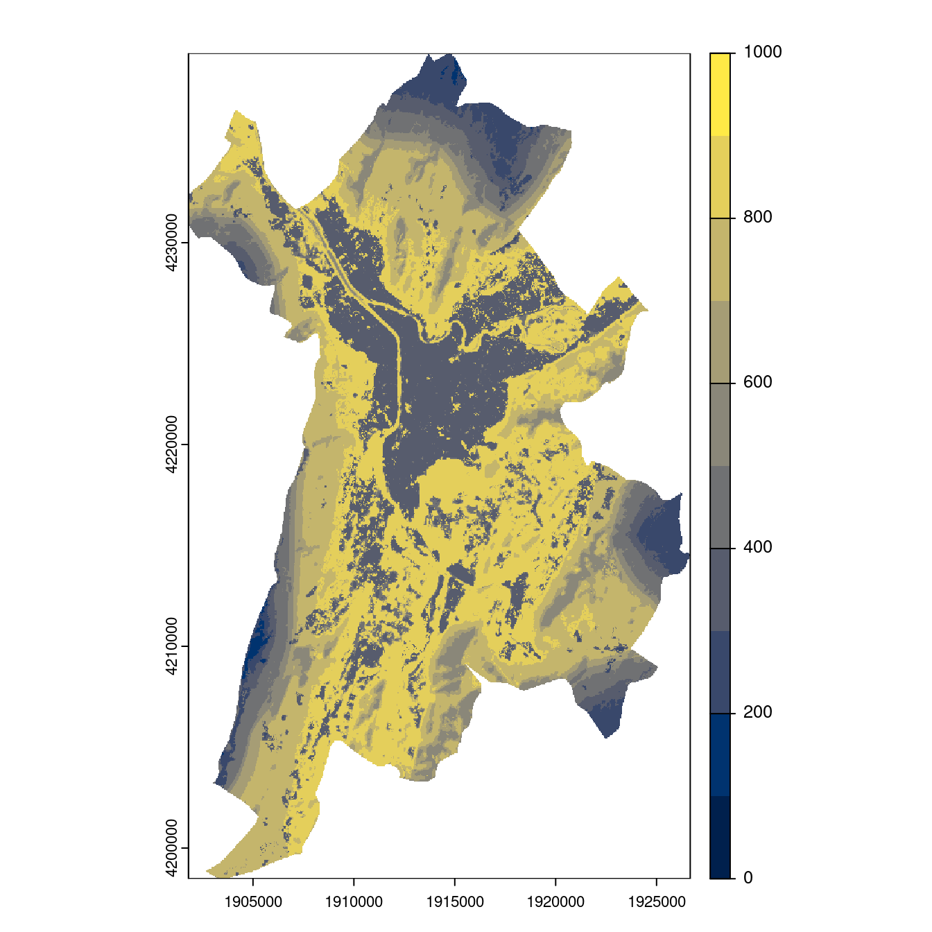 Projection des distributions potentielles contemporaine et futures jusqu'à l'horizon 2100 sous le scénario SSP5-8.5 (modèle d'ensemble, GCM IPSL).