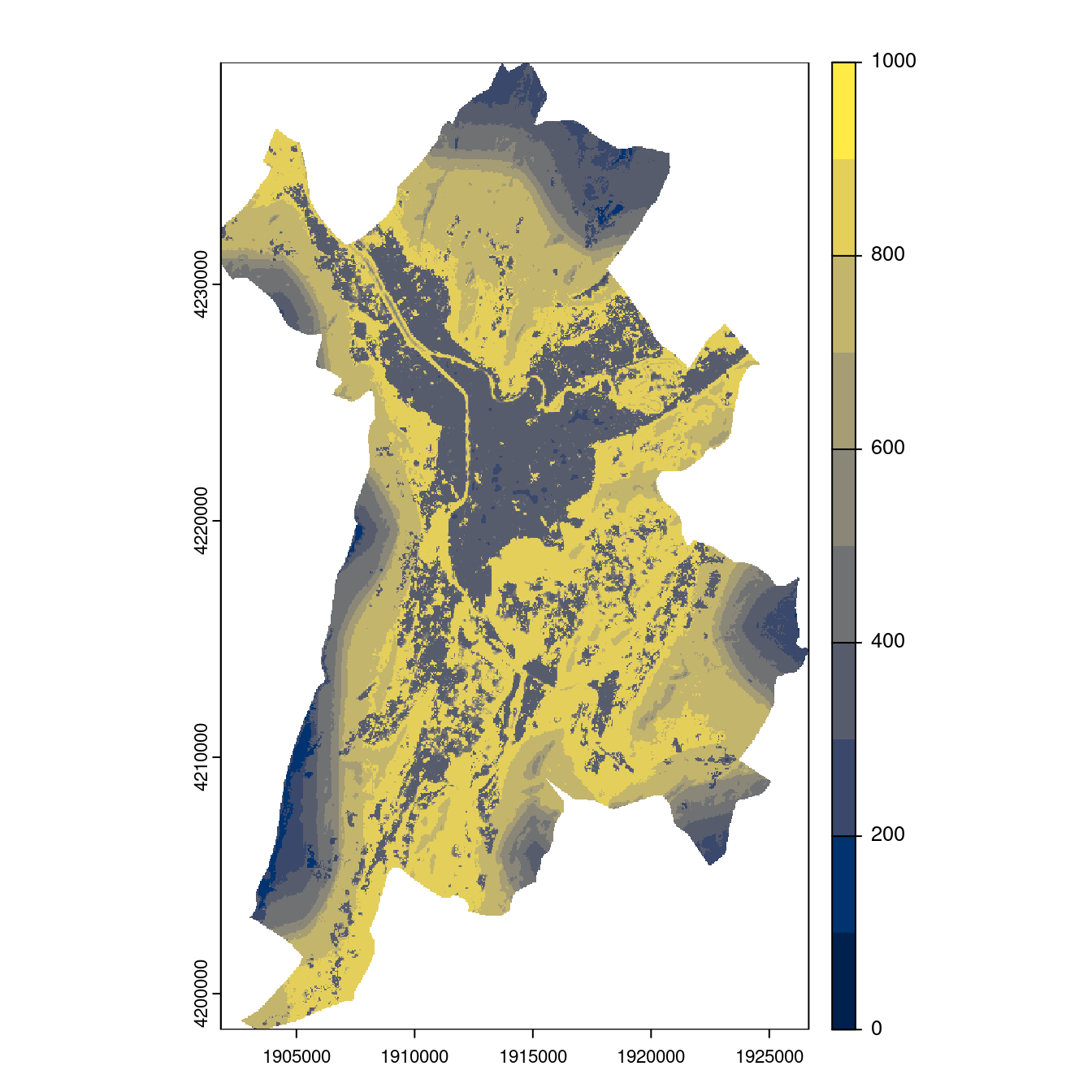 Projection des distributions potentielles contemporaine et futures jusqu'à l'horizon 2100 sous le scénario SSP5-8.5 (modèle d'ensemble, GCM IPSL).