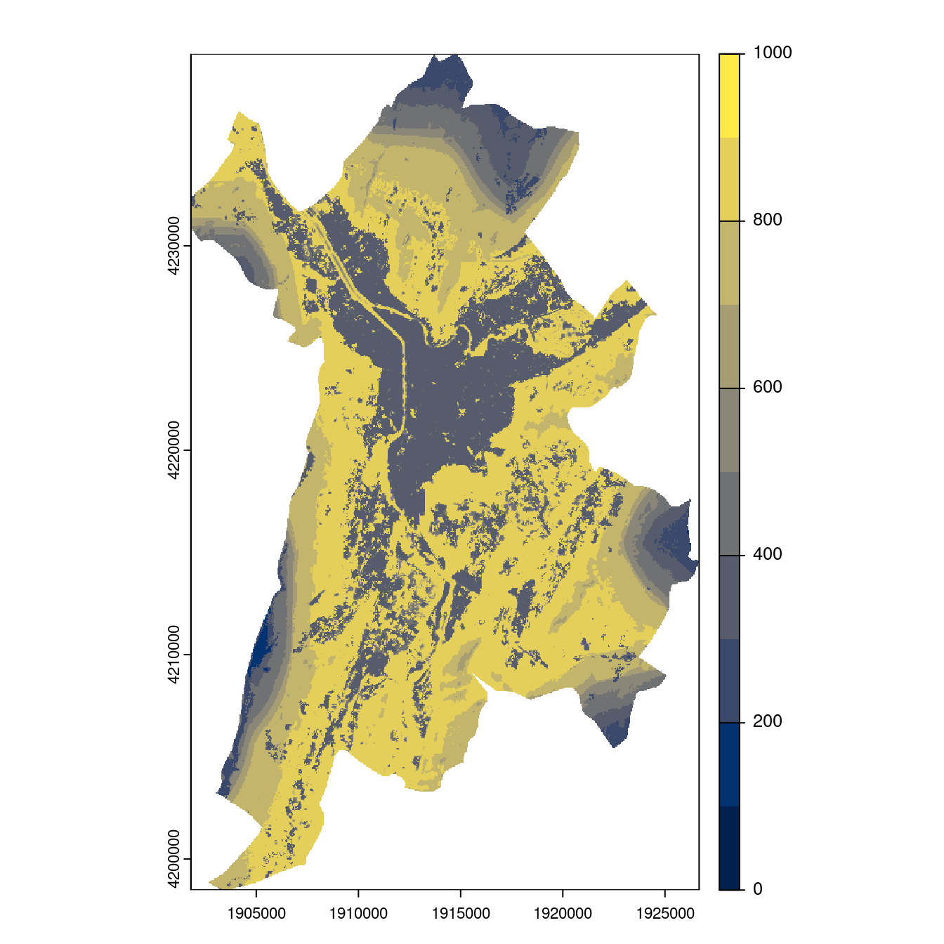 Projection des distributions potentielles contemporaine et futures jusqu'à l'horizon 2100 sous le scénario SSP5-8.5 (modèle d'ensemble, GCM IPSL).