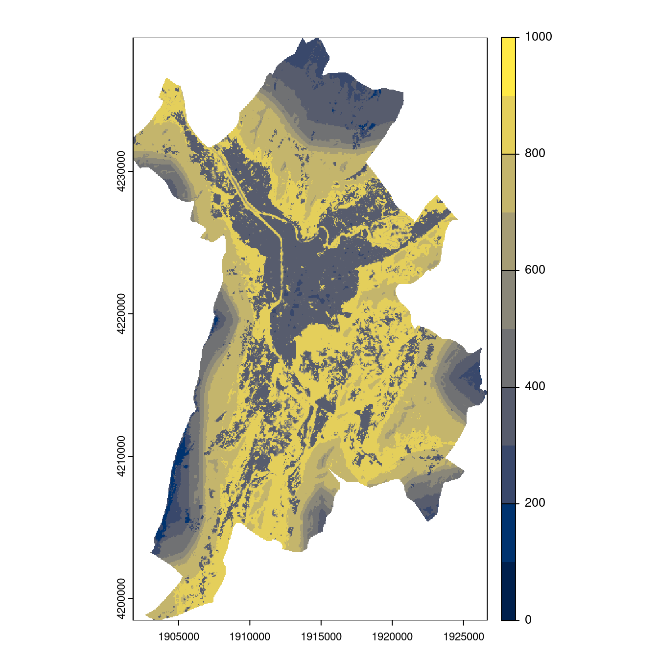 Projection des distributions potentielles contemporaine et futures jusqu'à l'horizon 2100 sous le scénario SSP5-8.5 (modèle d'ensemble, GCM IPSL).