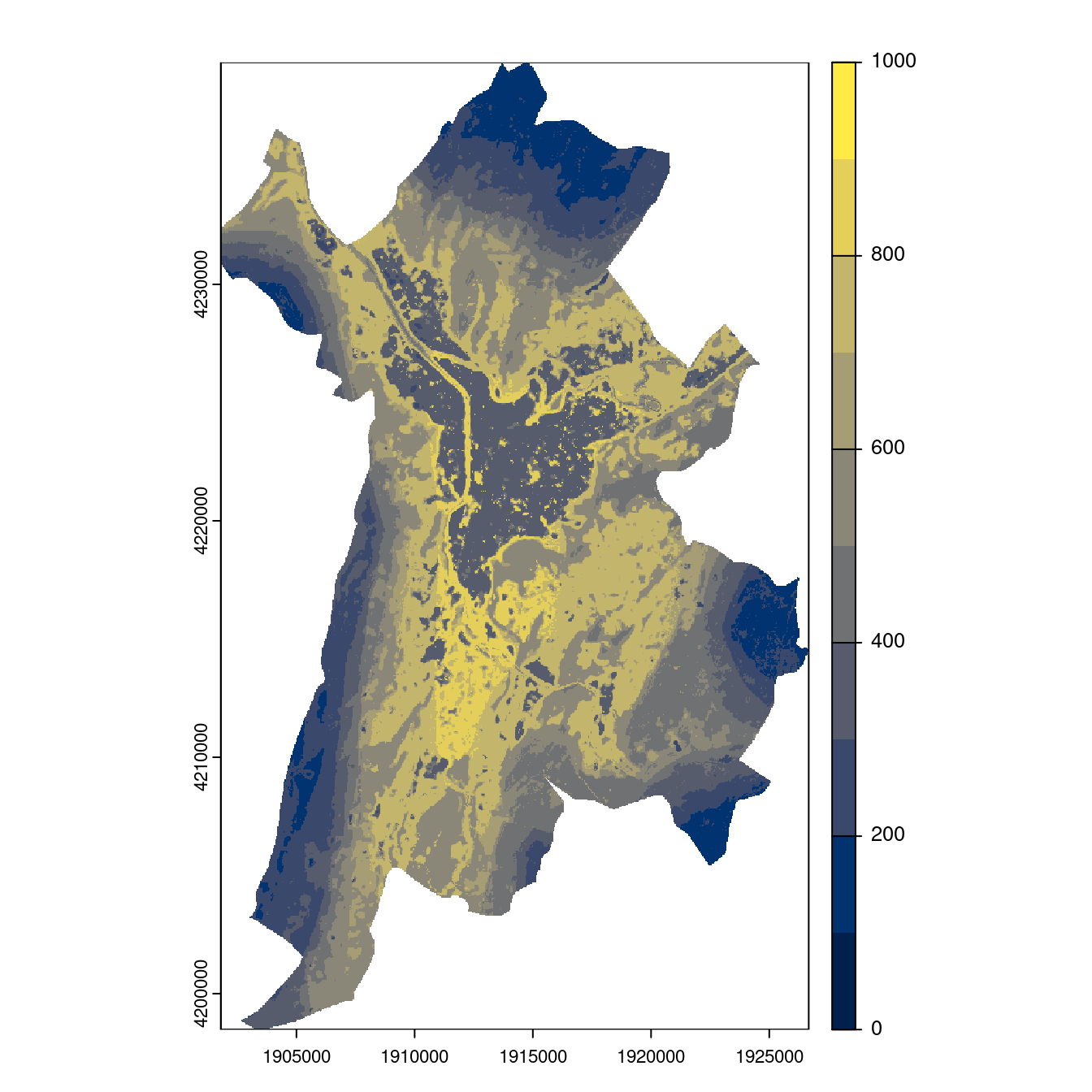 Projection des distributions potentielles contemporaine et futures jusqu'à l'horizon 2100 sous le scénario SSP5-8.5 (modèle d'ensemble, GCM IPSL).