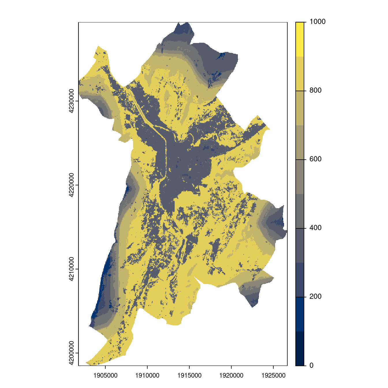Projection des distributions potentielles contemporaine et futures jusqu'à l'horizon 2100 sous le scénario SSP5-8.5 (modèle d'ensemble, GCM IPSL).