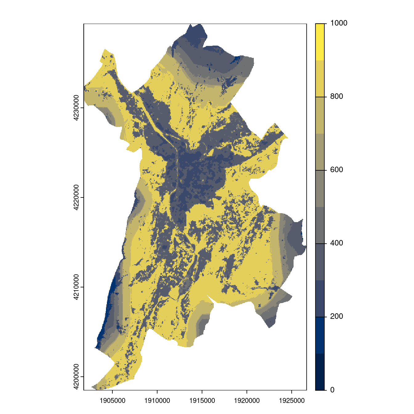 Projection des distributions potentielles contemporaine et futures jusqu'à l'horizon 2100 sous le scénario SSP5-8.5 (modèle d'ensemble, GCM IPSL).