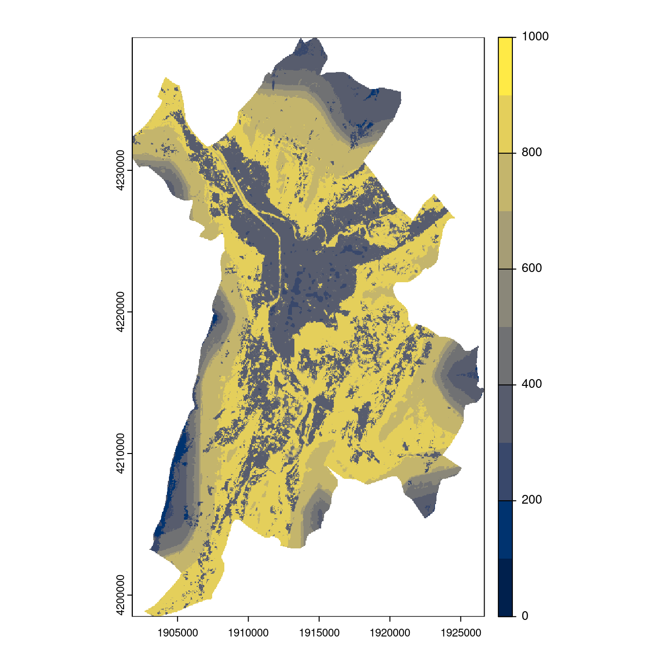 Projection des distributions potentielles contemporaine et futures jusqu'à l'horizon 2100 sous le scénario SSP5-8.5 (modèle d'ensemble, GCM IPSL).
