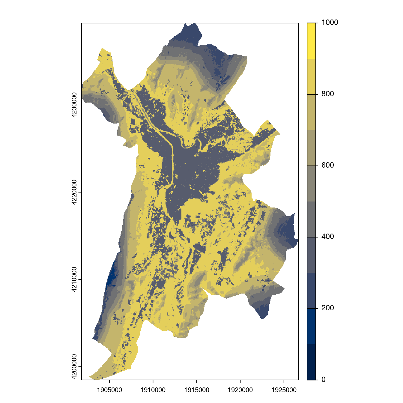 Projection des distributions potentielles contemporaine et futures jusqu'à l'horizon 2100 sous le scénario SSP5-8.5 (modèle d'ensemble, GCM IPSL).
