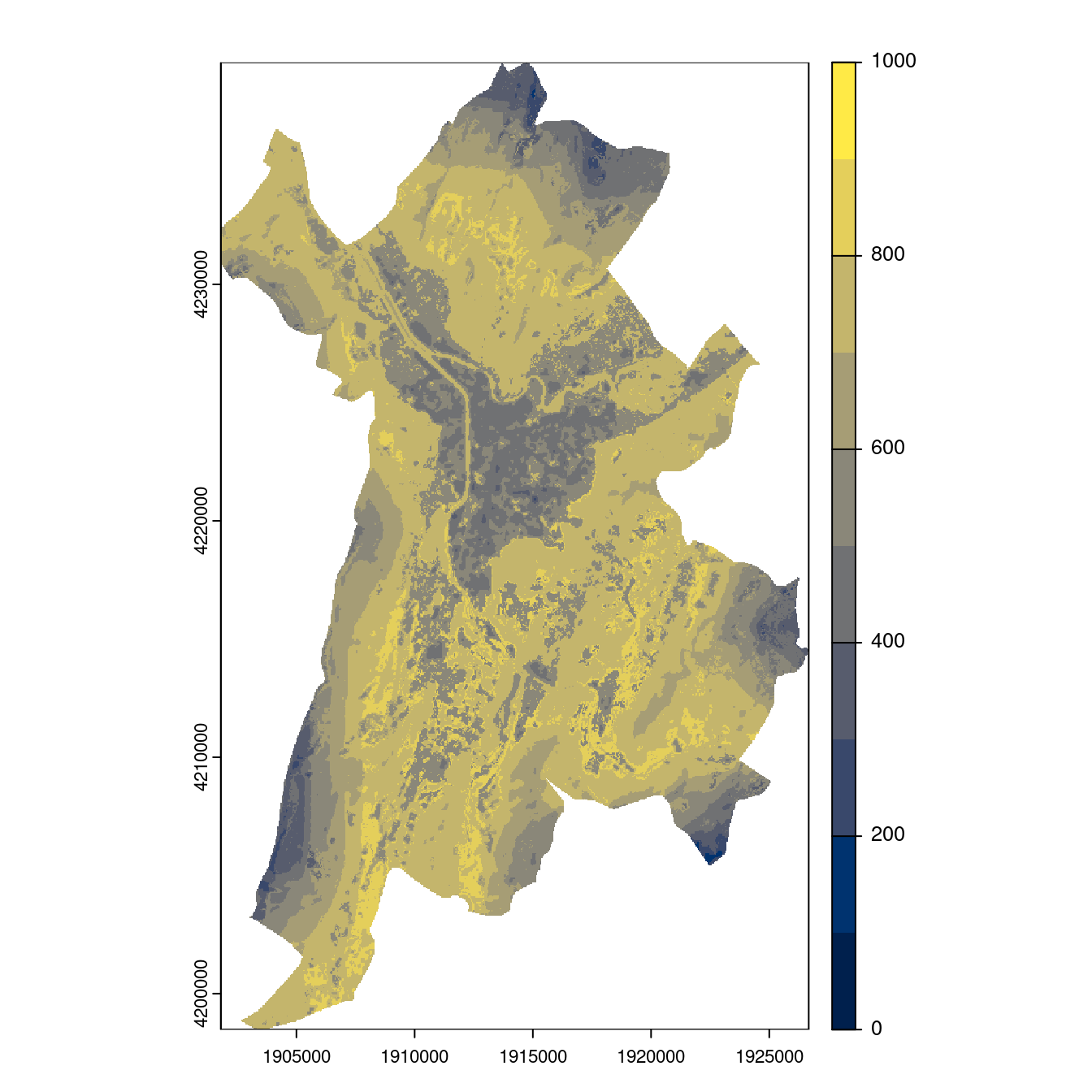 Projection des distributions potentielles contemporaine et futures jusqu'à l'horizon 2100 sous le scénario SSP5-8.5 (modèle d'ensemble, GCM IPSL).