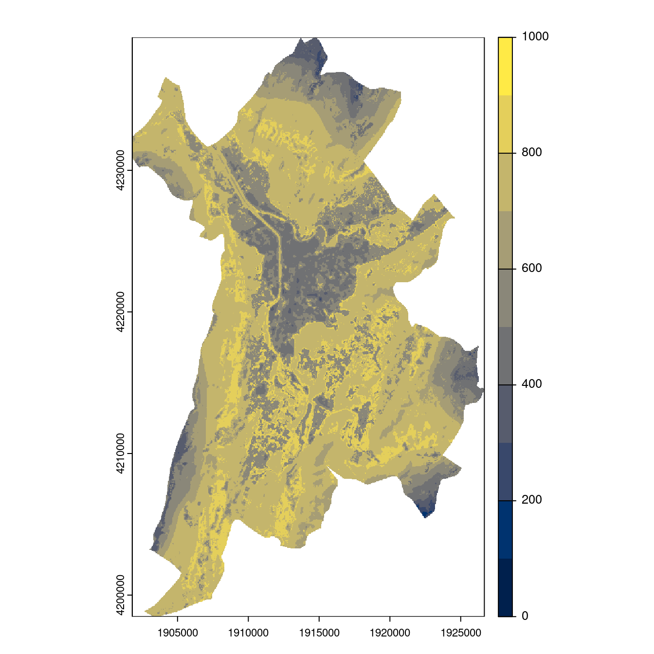 Projection des distributions potentielles contemporaine et futures jusqu'à l'horizon 2100 sous le scénario SSP5-8.5 (modèle d'ensemble, GCM IPSL).