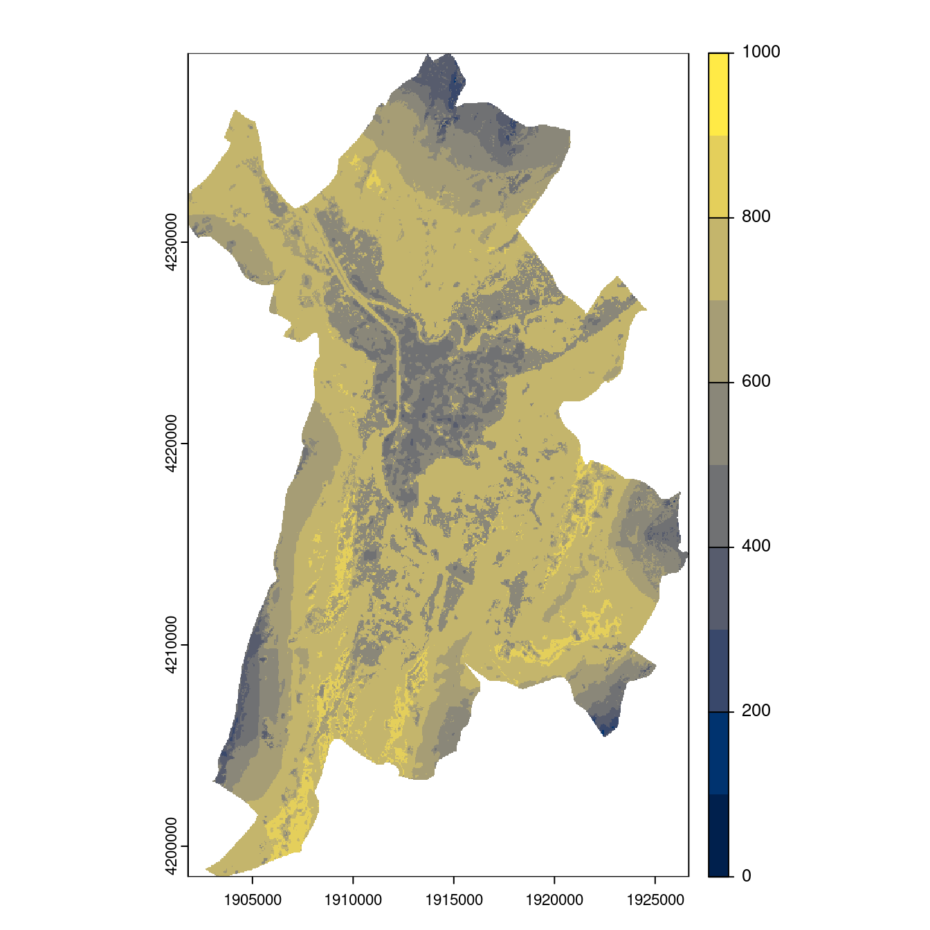 Projection des distributions potentielles contemporaine et futures jusqu'à l'horizon 2100 sous le scénario SSP5-8.5 (modèle d'ensemble, GCM IPSL).