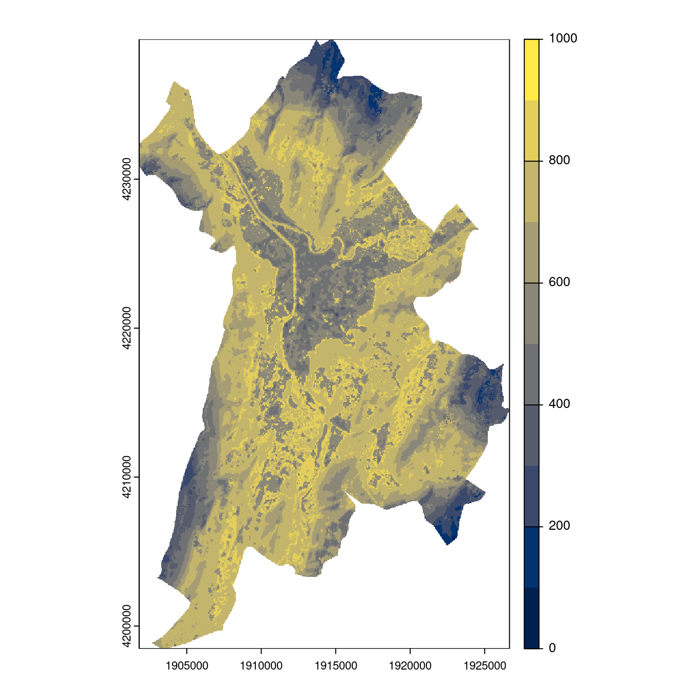 Projection des distributions potentielles contemporaine et futures jusqu'à l'horizon 2100 sous le scénario SSP5-8.5 (modèle d'ensemble, GCM IPSL).
