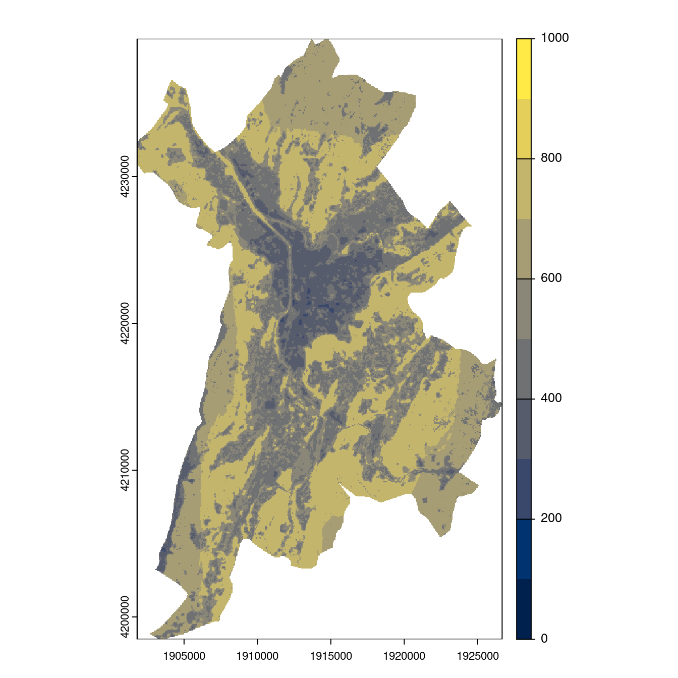 Projection des distributions potentielles contemporaine et futures jusqu'à l'horizon 2100 sous le scénario SSP5-8.5 (modèle d'ensemble, GCM IPSL).