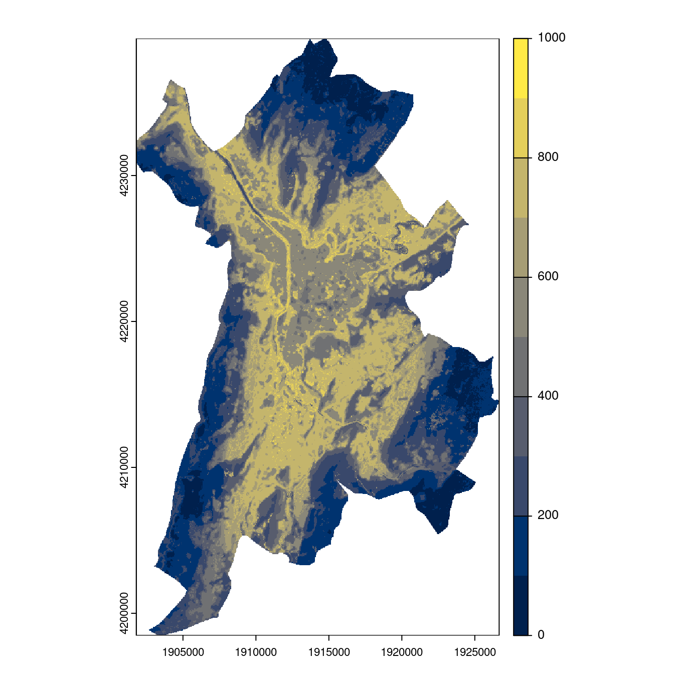 Projection des distributions potentielles contemporaine et futures jusqu'à l'horizon 2100 sous le scénario SSP5-8.5 (modèle d'ensemble, GCM IPSL).