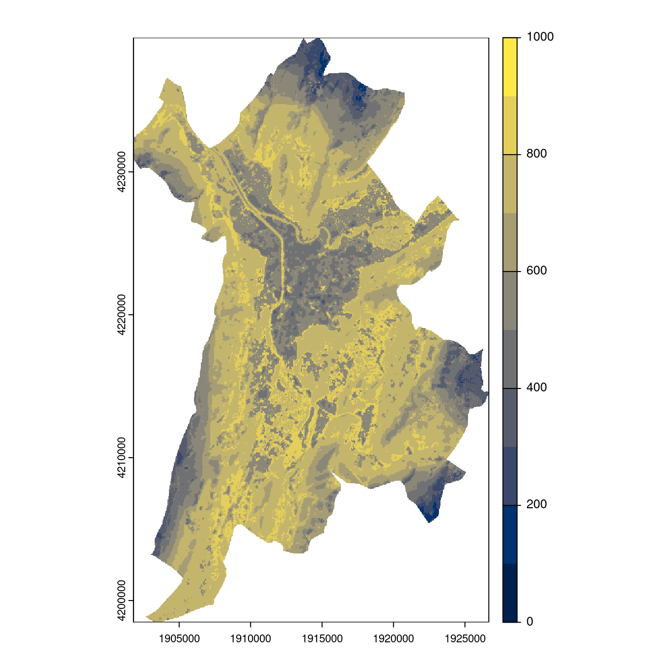 Projection des distributions potentielles contemporaine et futures jusqu'à l'horizon 2100 sous le scénario SSP5-8.5 (modèle d'ensemble, GCM IPSL).