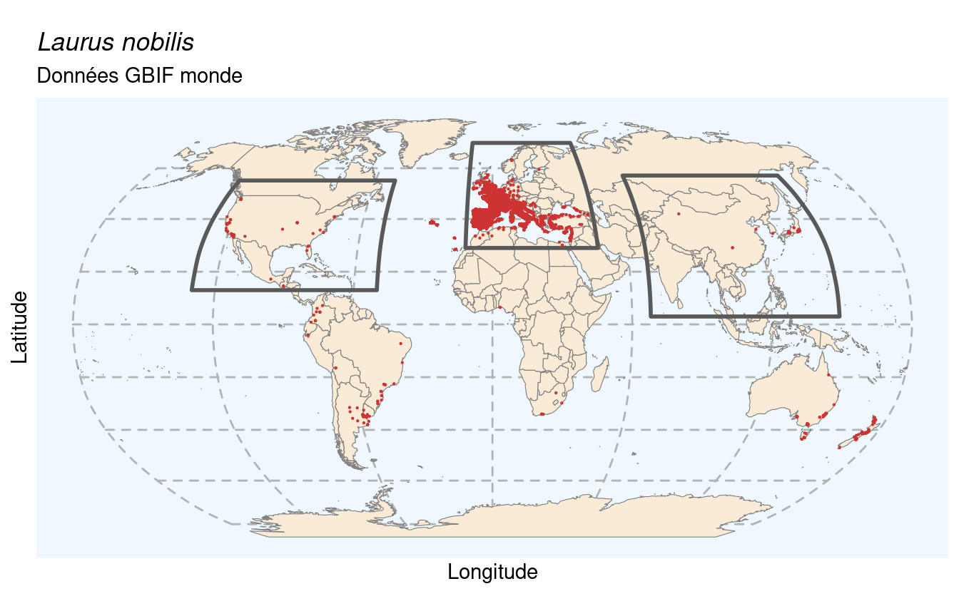 Occurrences de Laurus nobilis dans le monde.