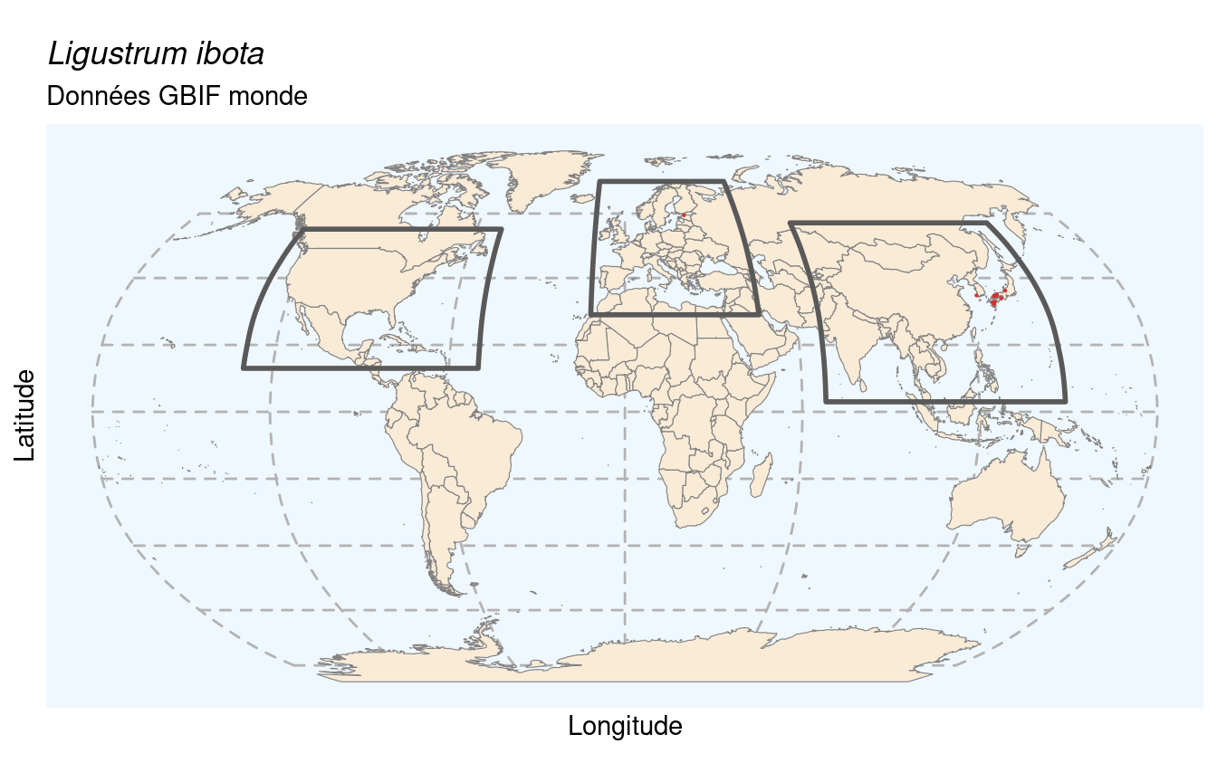 Occurrences de Ligustrum ibota dans le monde.