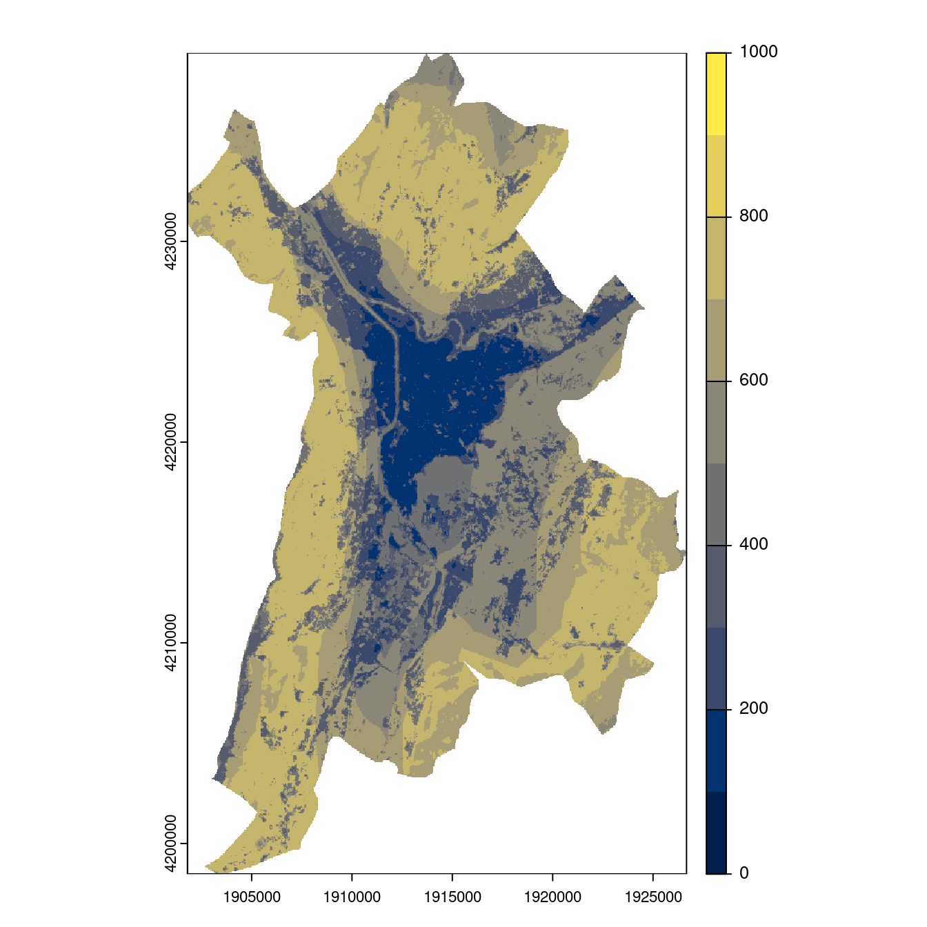 Projection des distributions potentielles contemporaine et futures jusqu'à l'horizon 2100 sous le scénario SSP5-8.5 (modèle d'ensemble, GCM IPSL).