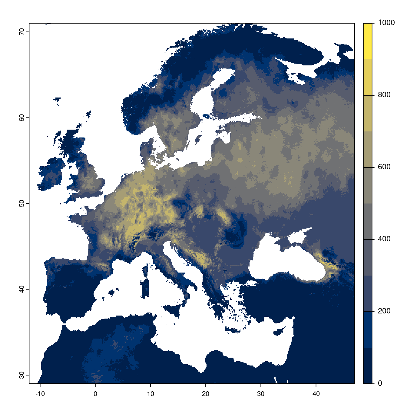 Projection des distributions potentielles futures jusqu'à l'horizon 2100 sous le scénario SSP5-8.5 (modèle d'ensemble).