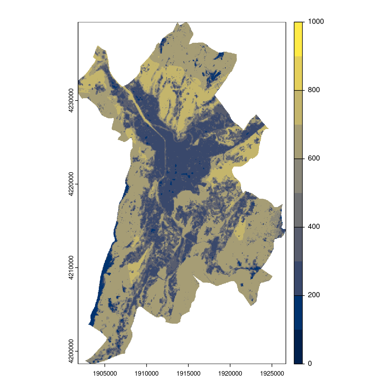 Projection des distributions potentielles contemporaine et futures jusqu'à l'horizon 2100 sous le scénario SSP5-8.5 (modèle d'ensemble, GCM IPSL).