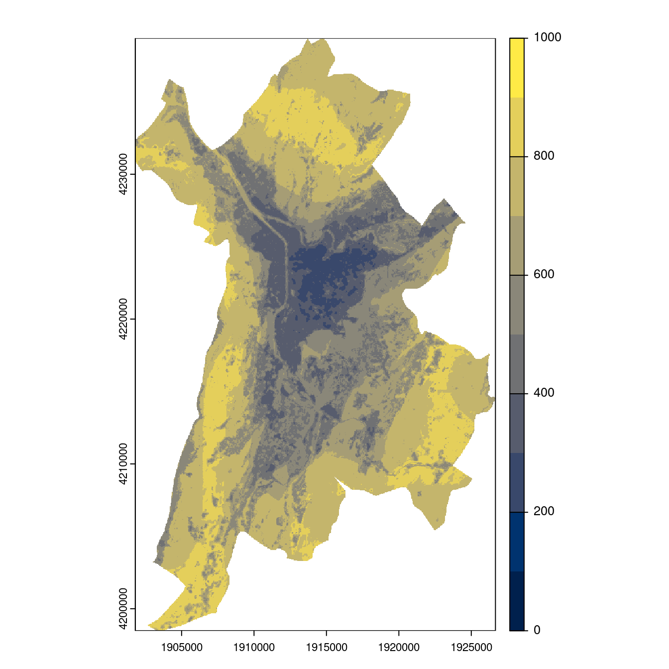 Projection des distributions potentielles contemporaine et futures jusqu'à l'horizon 2100 sous le scénario SSP5-8.5 (modèle d'ensemble, GCM IPSL).