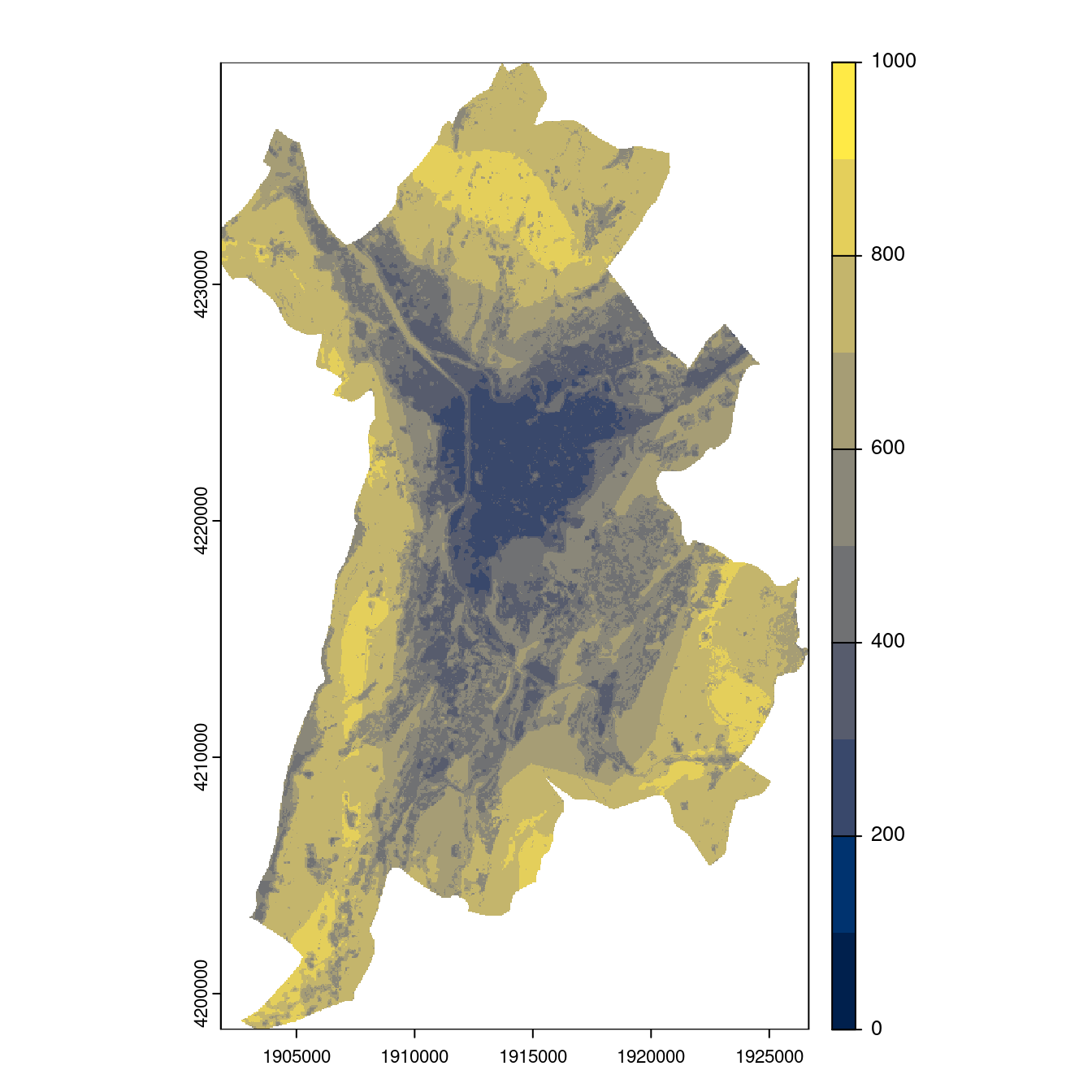 Projection des distributions potentielles contemporaine et futures jusqu'à l'horizon 2100 sous le scénario SSP5-8.5 (modèle d'ensemble, GCM IPSL).