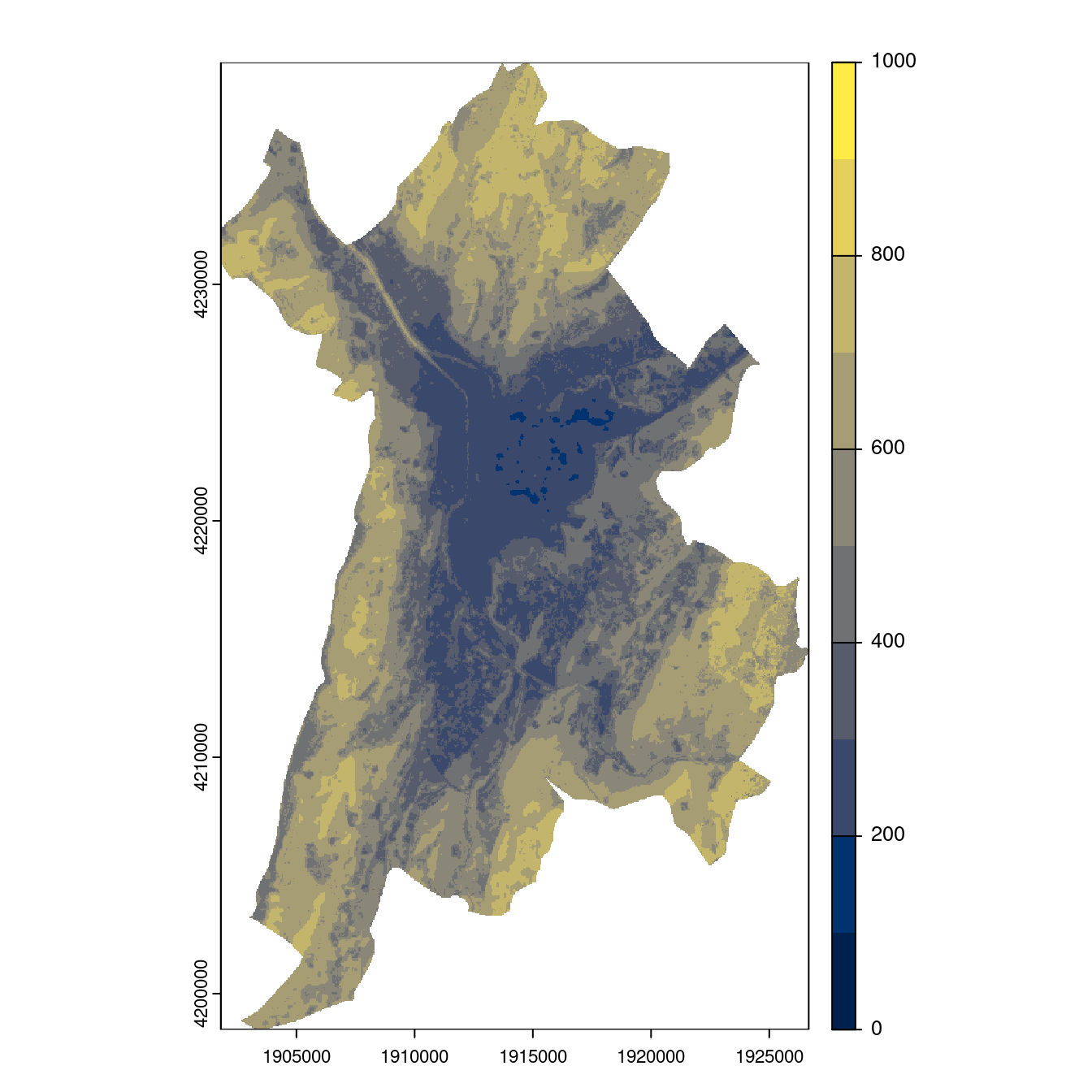 Projection des distributions potentielles contemporaine et futures jusqu'à l'horizon 2100 sous le scénario SSP5-8.5 (modèle d'ensemble, GCM IPSL).