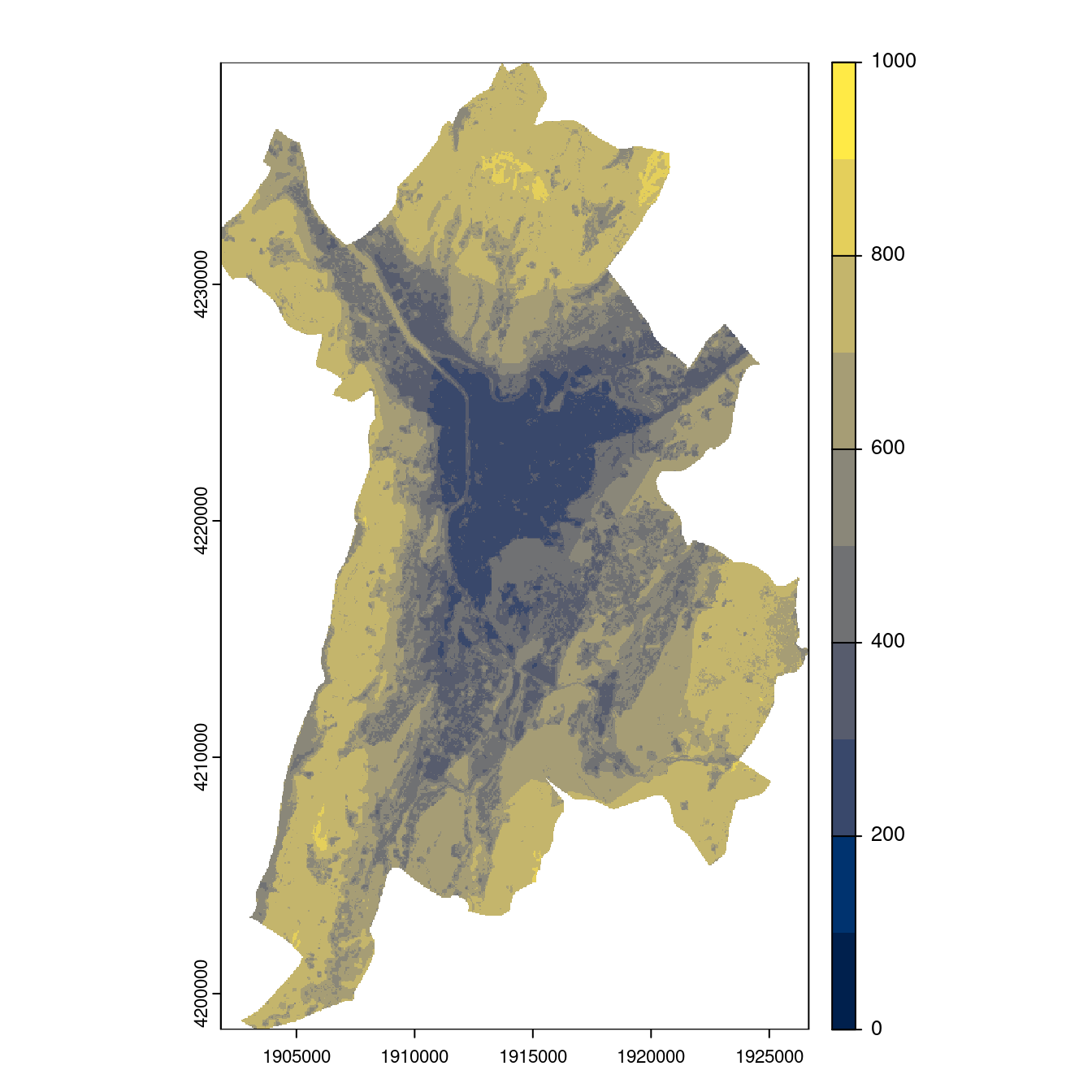 Projection des distributions potentielles contemporaine et futures jusqu'à l'horizon 2100 sous le scénario SSP5-8.5 (modèle d'ensemble, GCM IPSL).