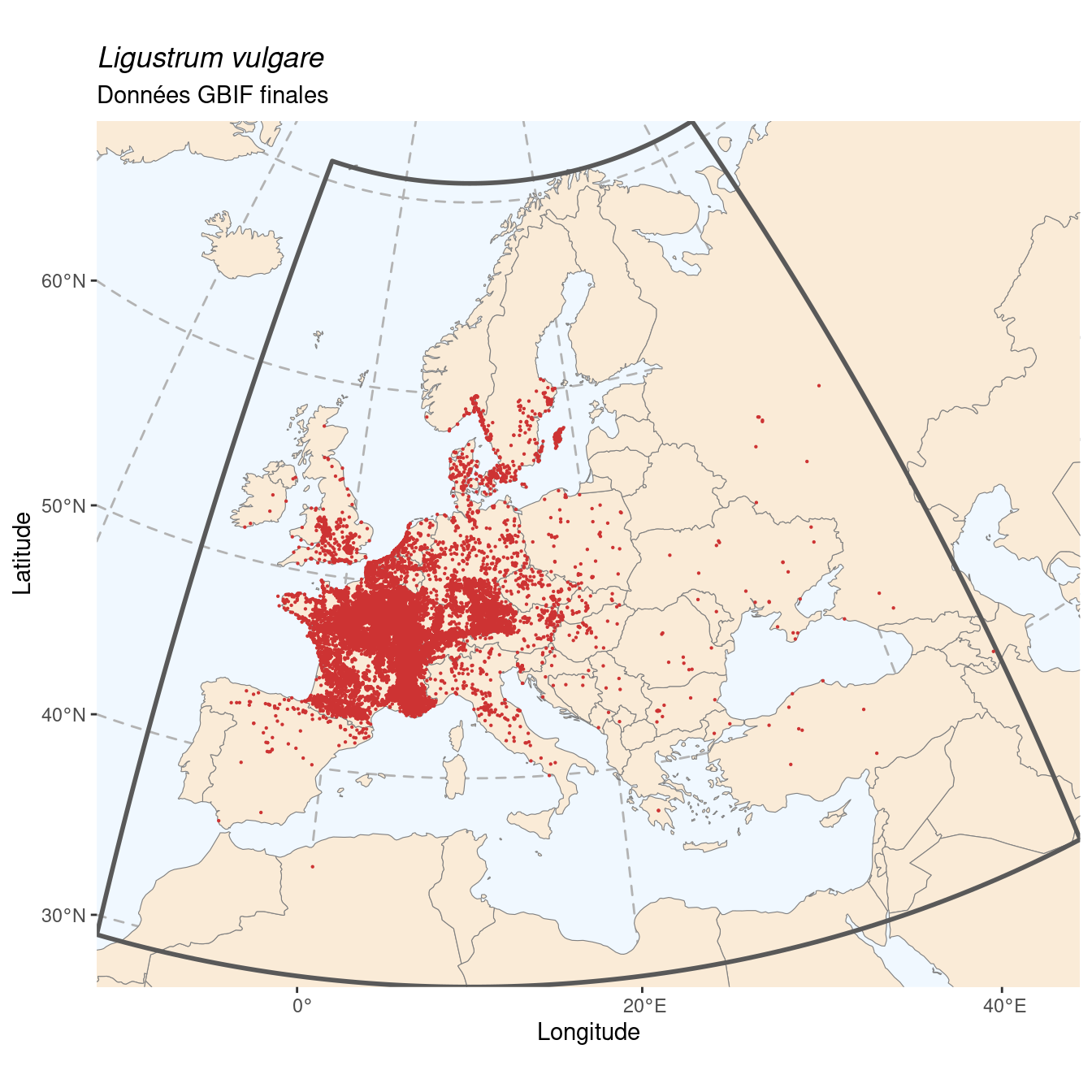 Occurrence de Ligustrum vulgare dans la région d'endémisme après sous-échantillonnage éventuel.