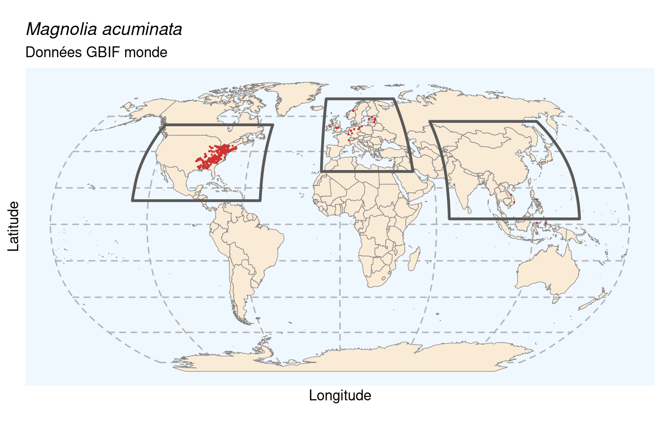 Occurrences de Magnolia acuminata dans le monde.