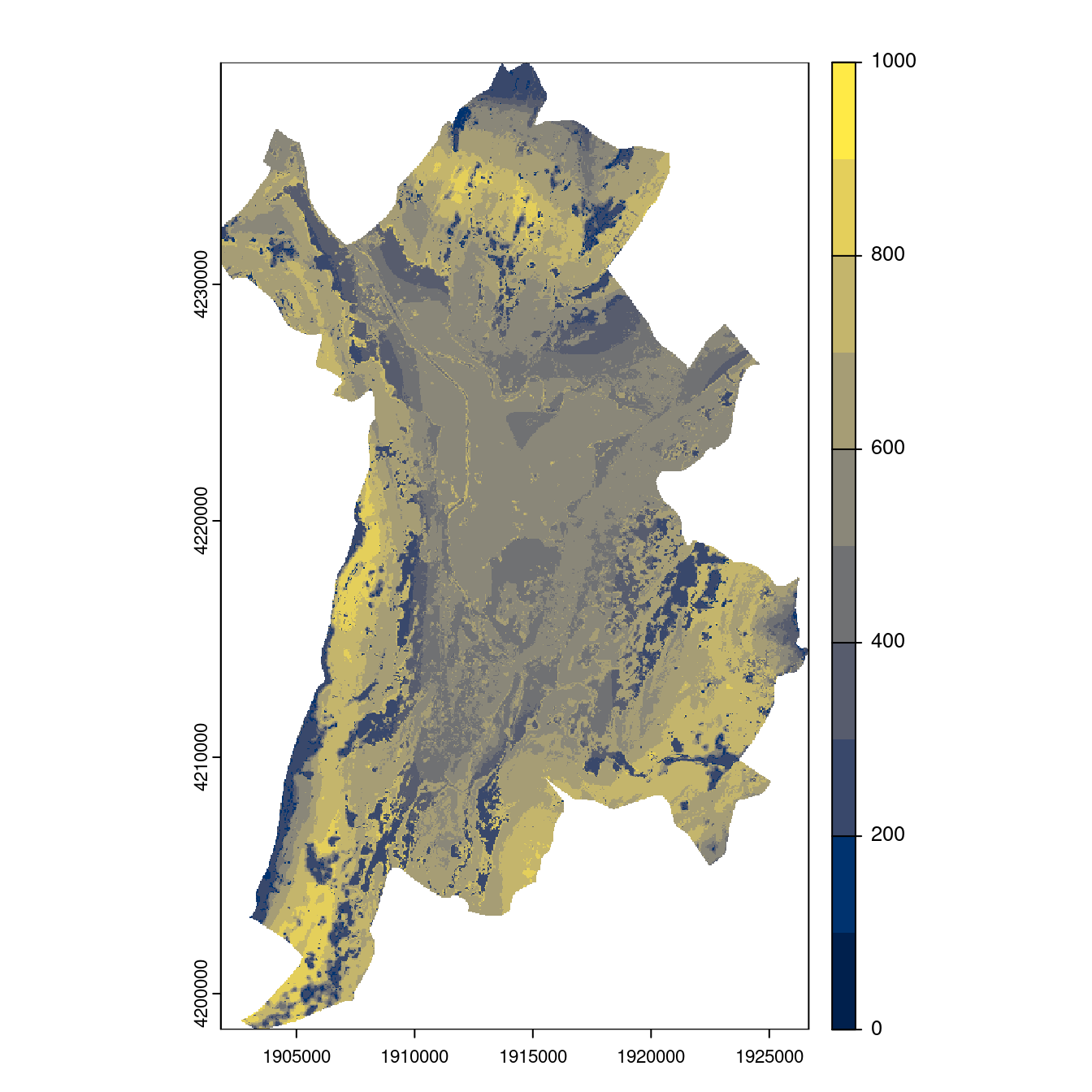 Projection des distributions potentielles contemporaine et futures jusqu'à l'horizon 2100 sous le scénario SSP5-8.5 (modèle d'ensemble, GCM IPSL).
