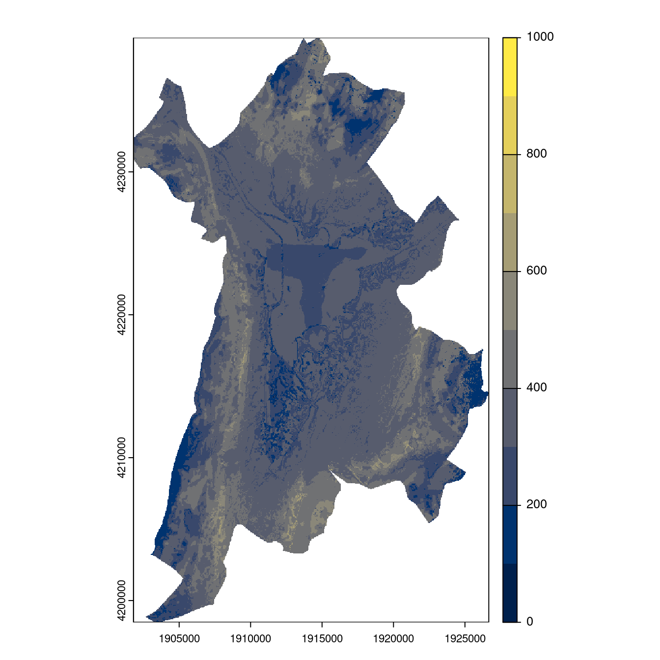 Projection des distributions potentielles contemporaine et futures jusqu'à l'horizon 2100 sous le scénario SSP5-8.5 (modèle d'ensemble, GCM IPSL).