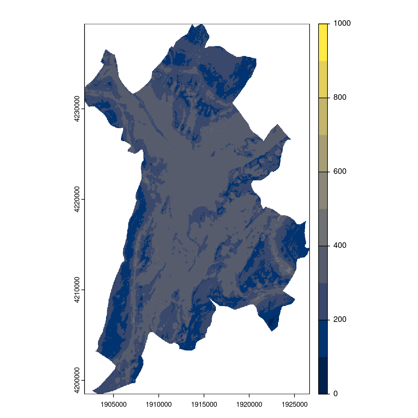 Projection des distributions potentielles contemporaine et futures jusqu'à l'horizon 2100 sous le scénario SSP5-8.5 (modèle d'ensemble, GCM IPSL).