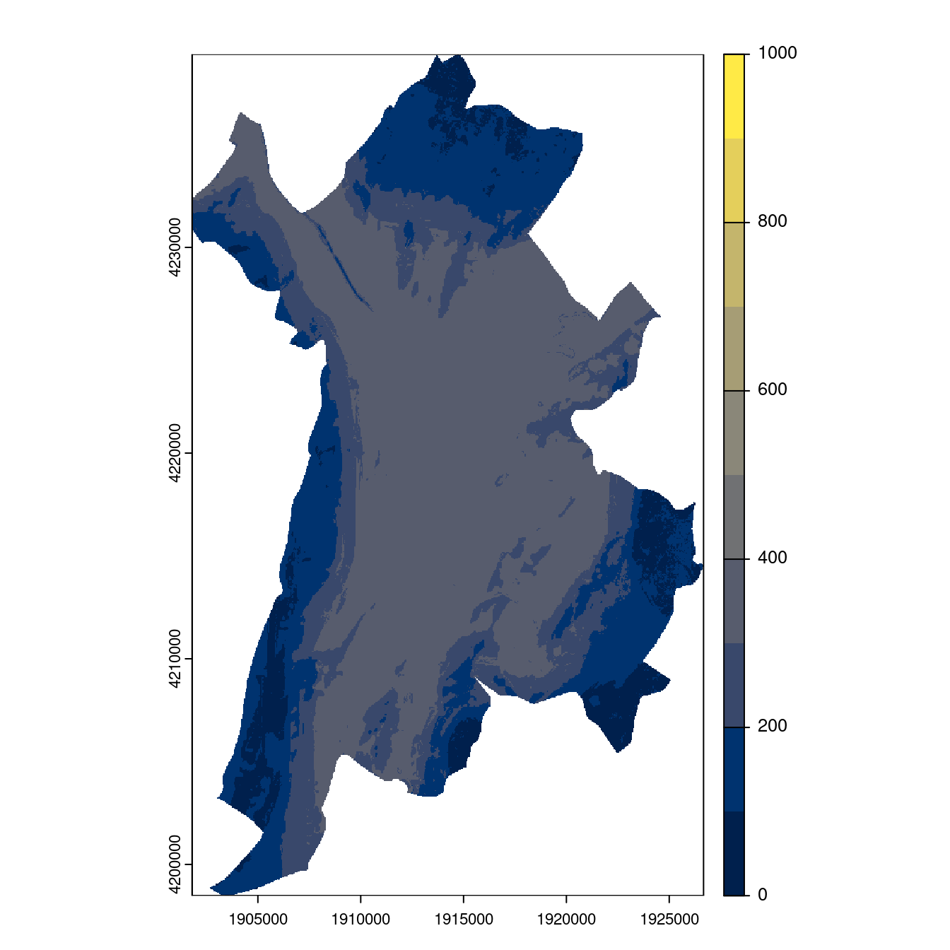 Projection des distributions potentielles contemporaine et futures jusqu'à l'horizon 2100 sous le scénario SSP5-8.5 (modèle d'ensemble, GCM IPSL).