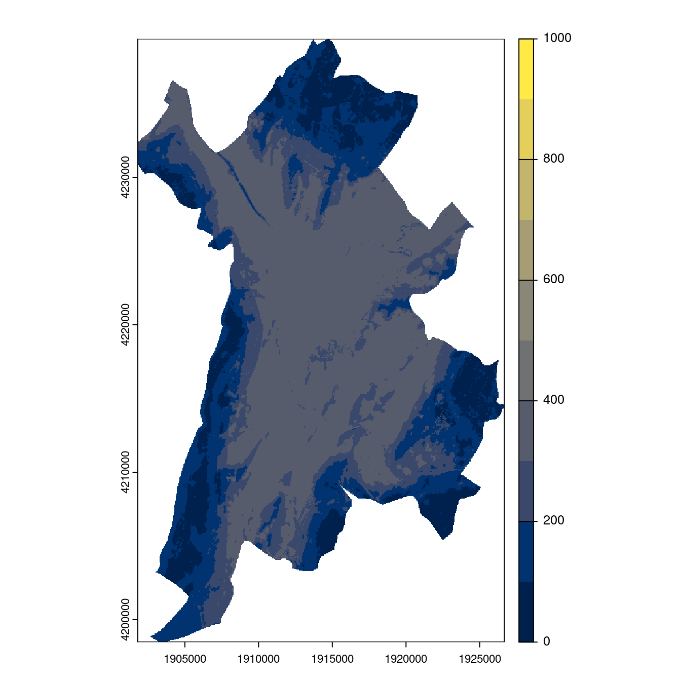 Projection des distributions potentielles contemporaine et futures jusqu'à l'horizon 2100 sous le scénario SSP5-8.5 (modèle d'ensemble, GCM IPSL).