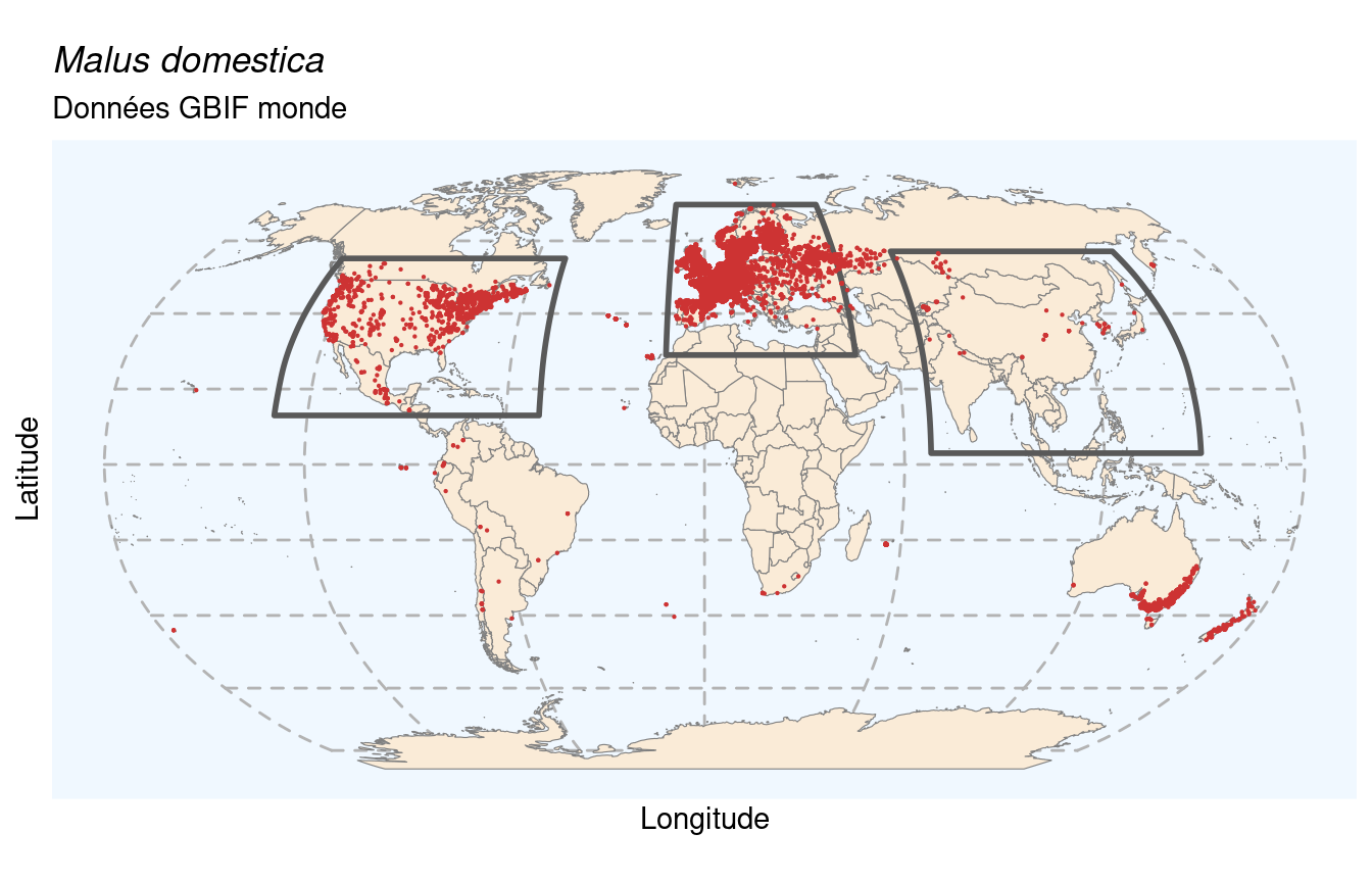 Occurrences de Malus domestica dans le monde.