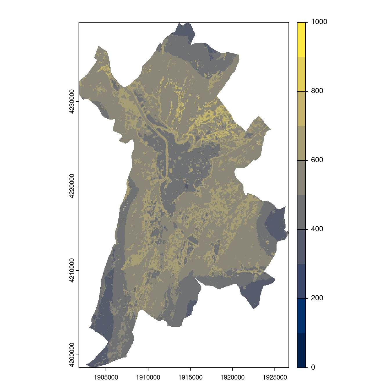 Projection des distributions potentielles contemporaine et futures jusqu'à l'horizon 2100 sous le scénario SSP5-8.5 (modèle d'ensemble, GCM IPSL).