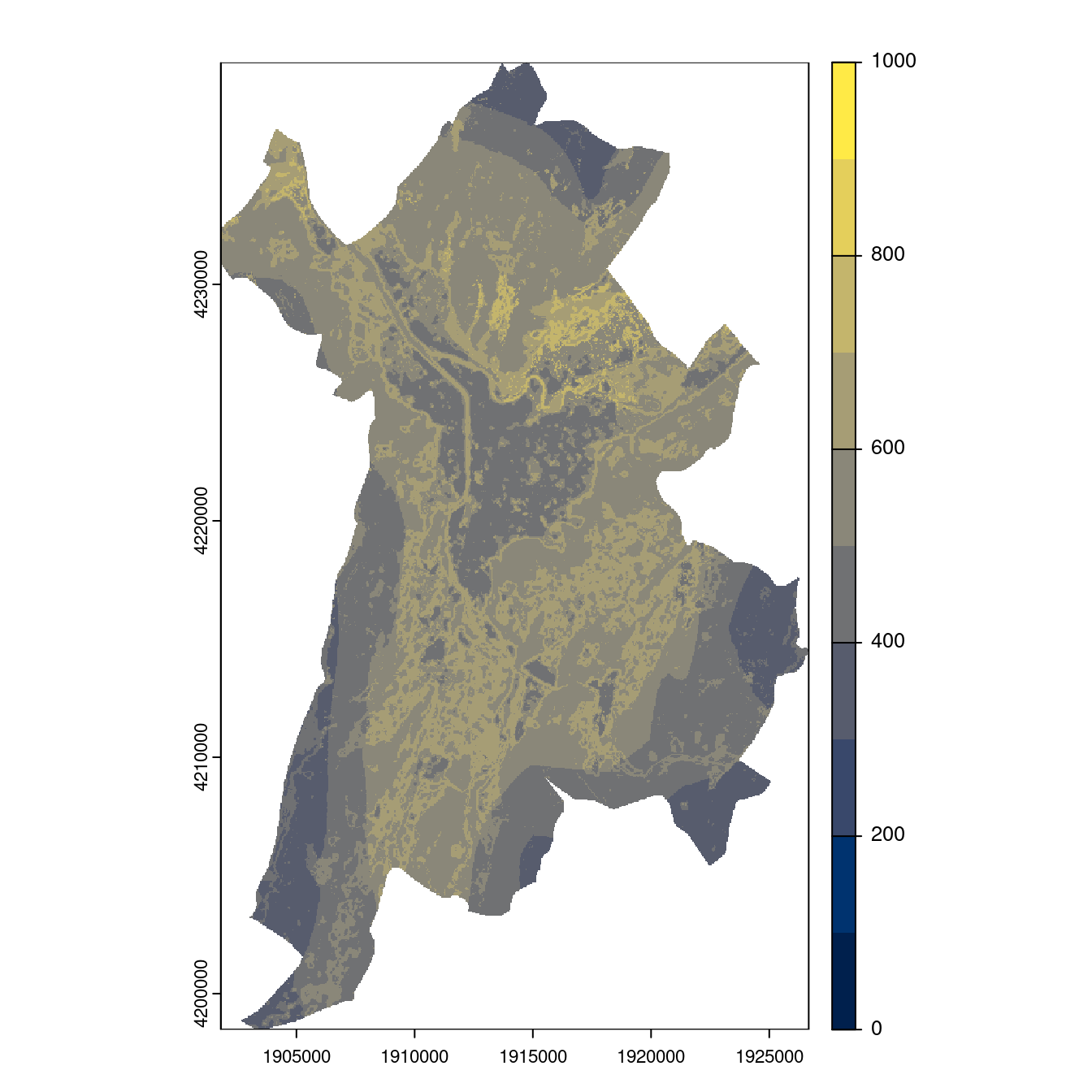 Projection des distributions potentielles contemporaine et futures jusqu'à l'horizon 2100 sous le scénario SSP5-8.5 (modèle d'ensemble, GCM IPSL).