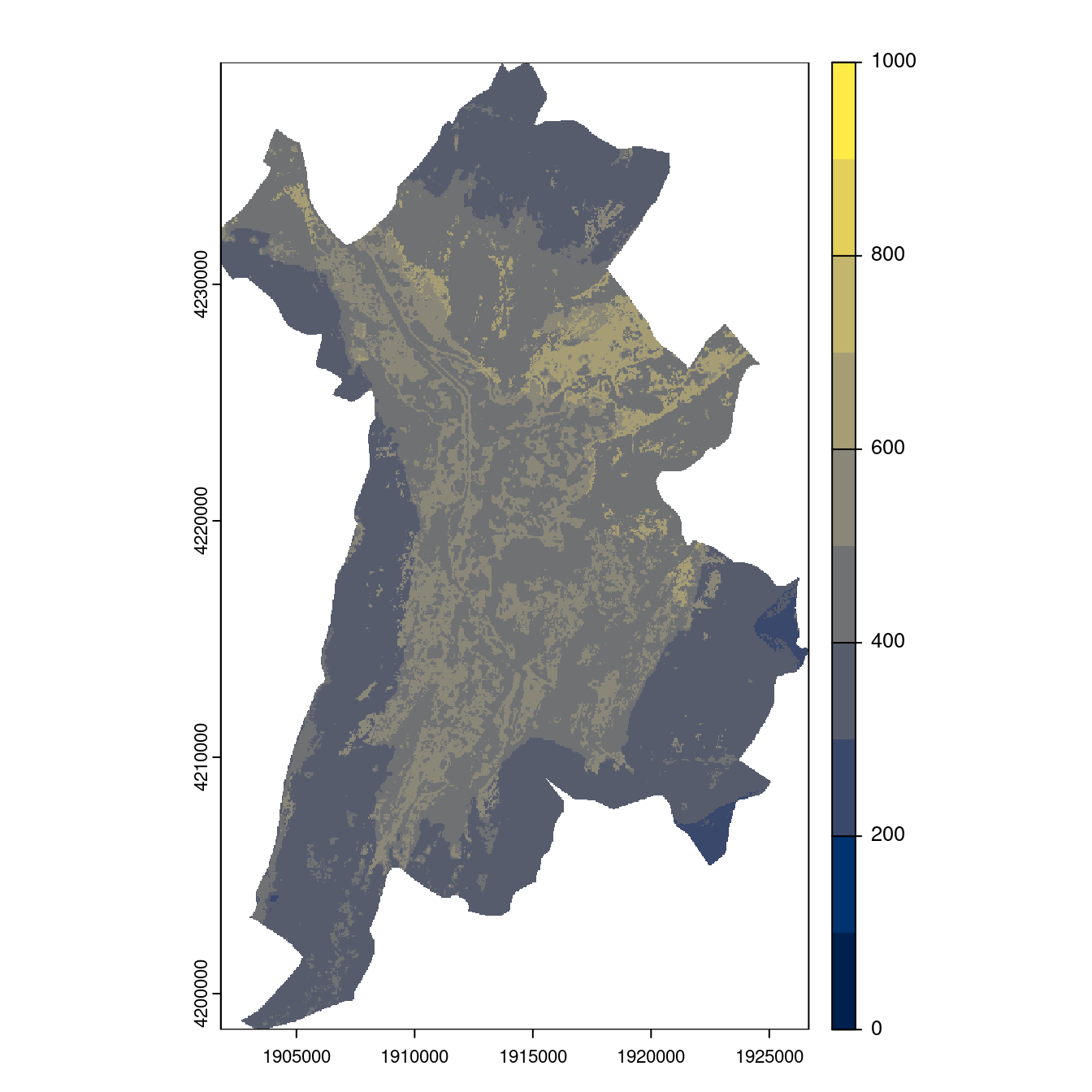 Projection des distributions potentielles contemporaine et futures jusqu'à l'horizon 2100 sous le scénario SSP5-8.5 (modèle d'ensemble, GCM IPSL).