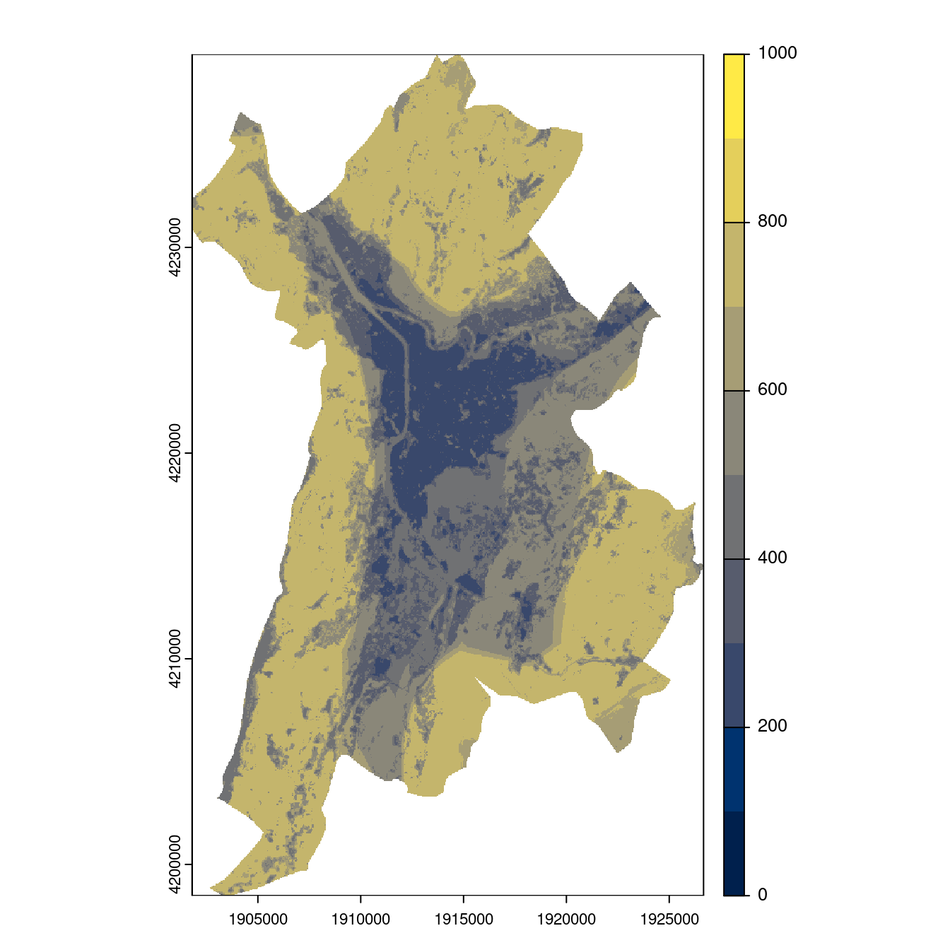 Projection des distributions potentielles contemporaine et futures jusqu'à l'horizon 2100 sous le scénario SSP5-8.5 (modèle d'ensemble, GCM IPSL).