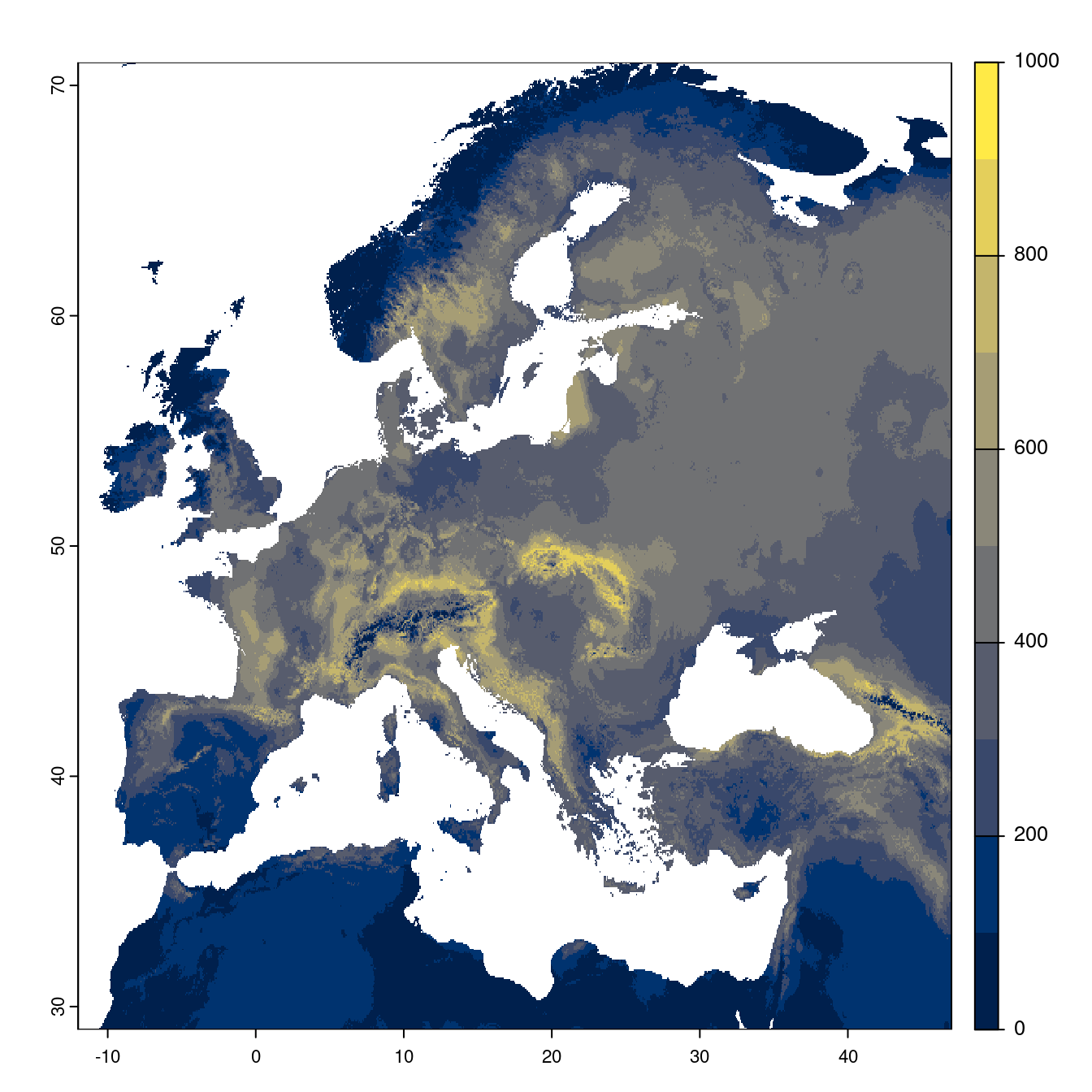 Projection des distributions potentielles futures jusqu'à l'horizon 2100 sous le scénario SSP5-8.5 (modèle d'ensemble).