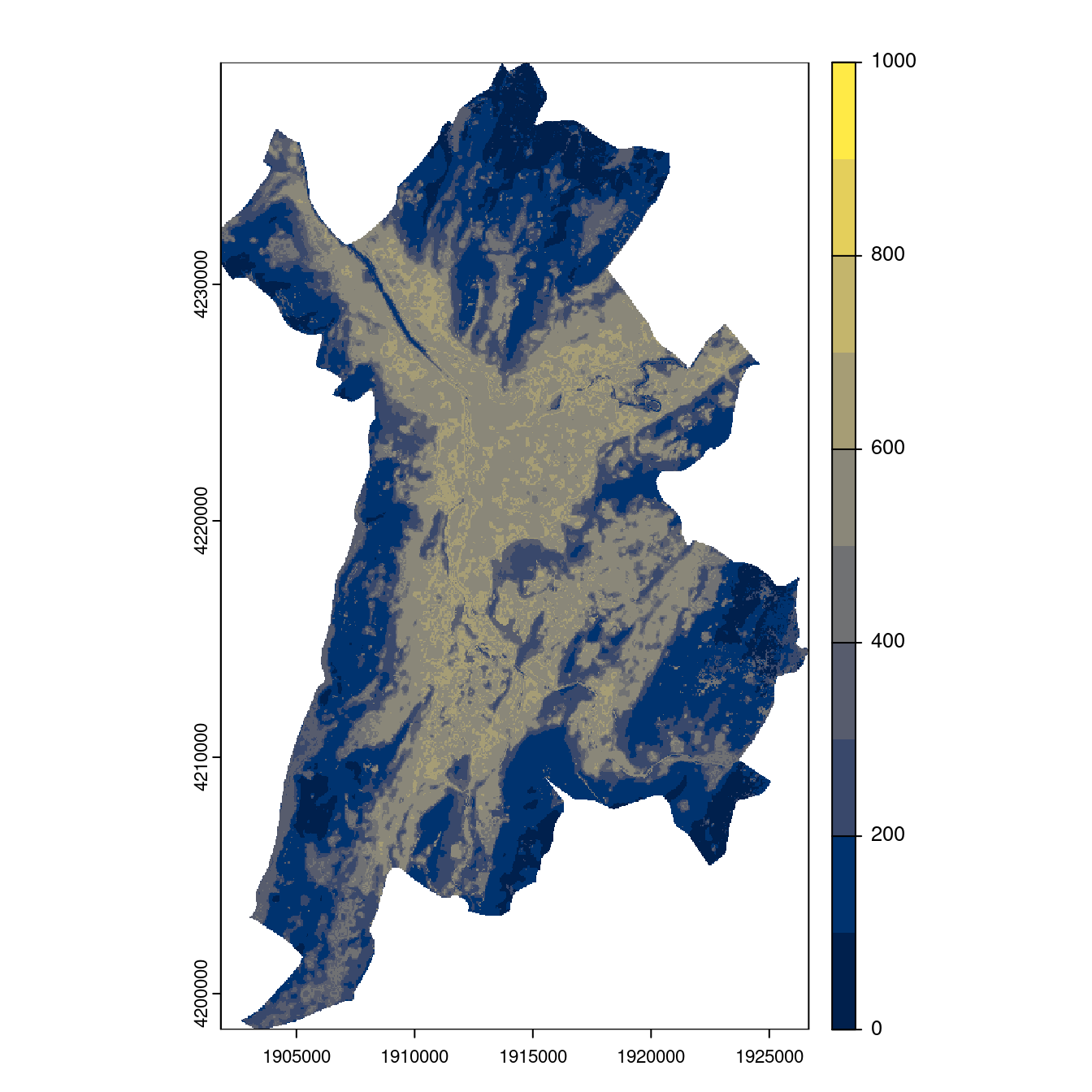 Projection des distributions potentielles contemporaine et futures jusqu'à l'horizon 2100 sous le scénario SSP5-8.5 (modèle d'ensemble, GCM IPSL).