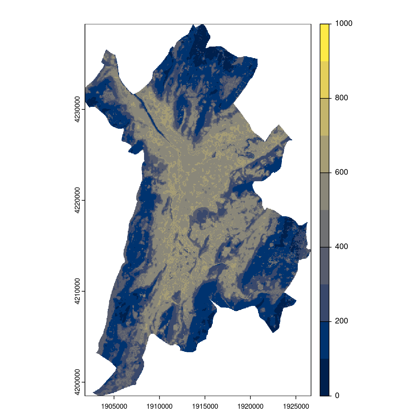 Projection des distributions potentielles contemporaine et futures jusqu'à l'horizon 2100 sous le scénario SSP5-8.5 (modèle d'ensemble, GCM IPSL).