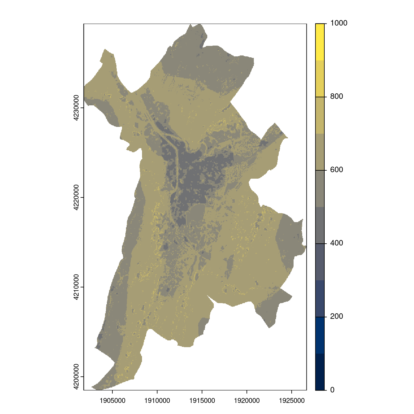 Projection des distributions potentielles contemporaine et futures jusqu'à l'horizon 2100 sous le scénario SSP5-8.5 (modèle d'ensemble, GCM IPSL).