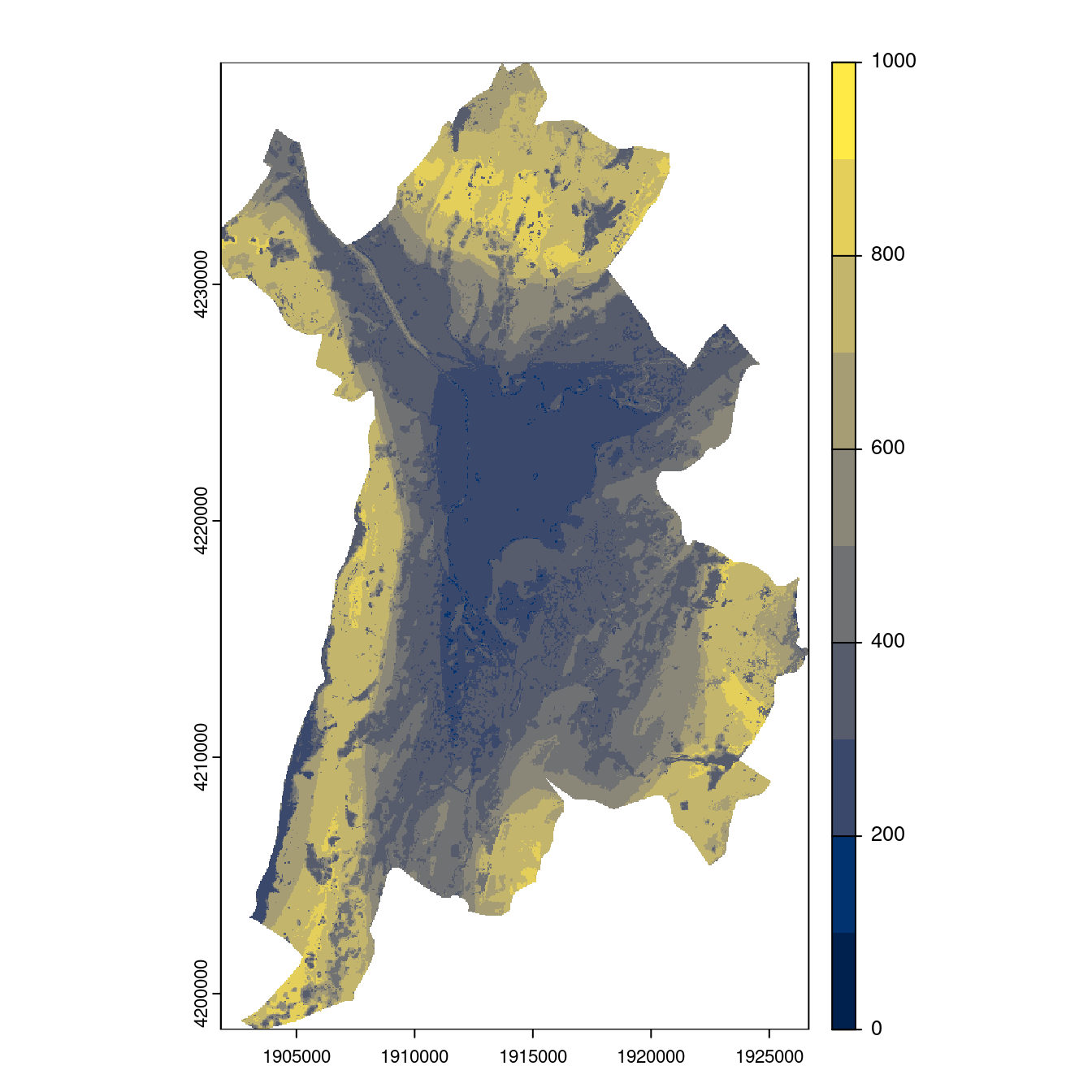 Projection des distributions potentielles contemporaine et futures jusqu'à l'horizon 2100 sous le scénario SSP5-8.5 (modèle d'ensemble, GCM IPSL).