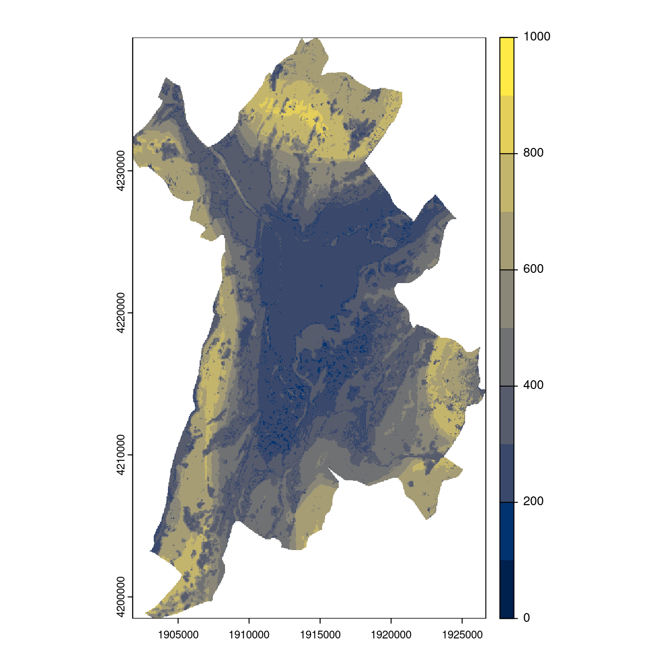 Projection des distributions potentielles contemporaine et futures jusqu'à l'horizon 2100 sous le scénario SSP5-8.5 (modèle d'ensemble, GCM IPSL).