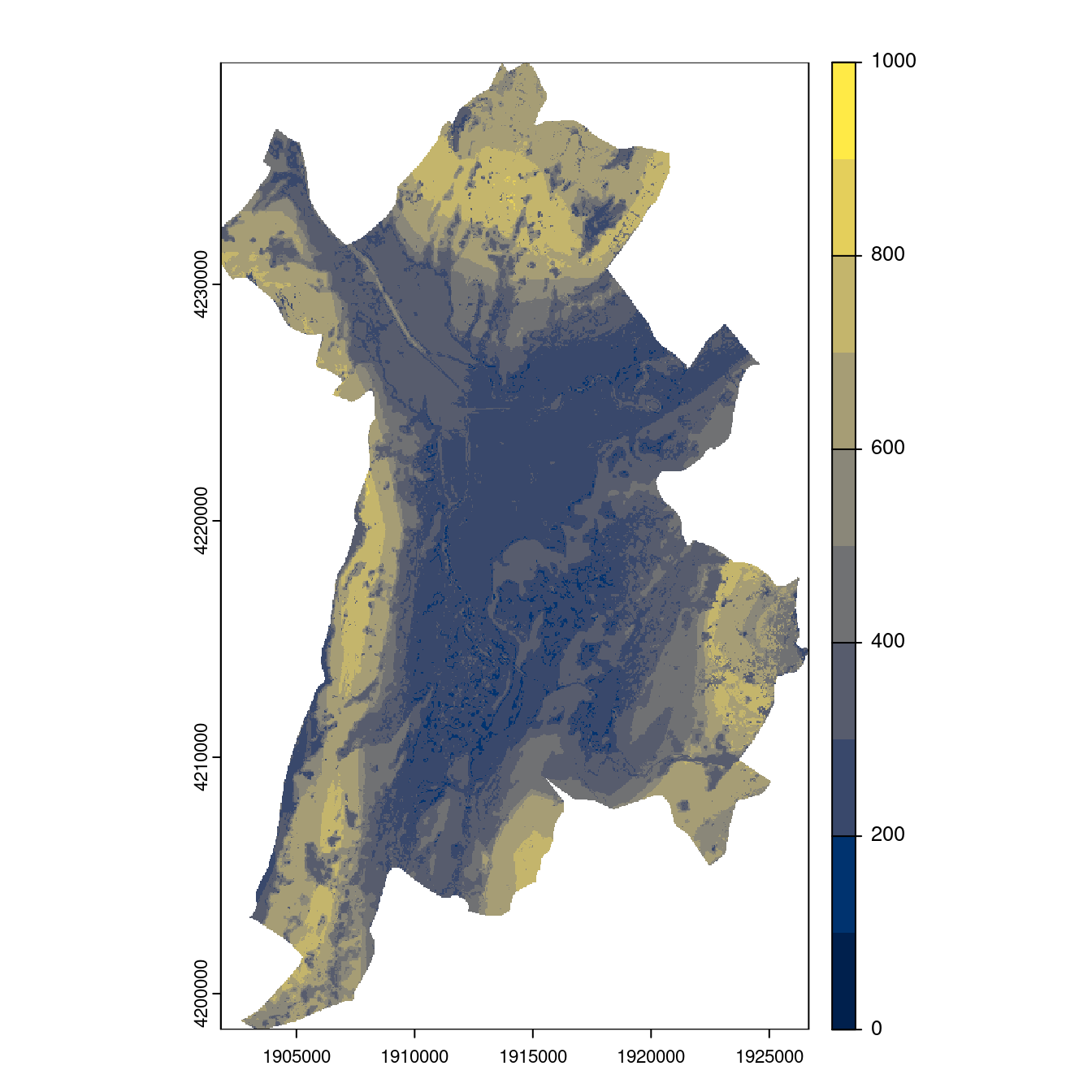 Projection des distributions potentielles contemporaine et futures jusqu'à l'horizon 2100 sous le scénario SSP5-8.5 (modèle d'ensemble, GCM IPSL).