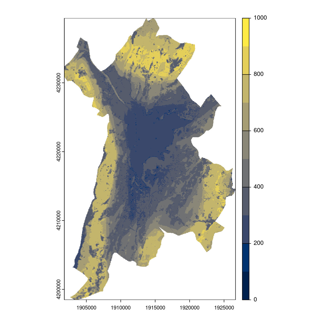 Projection des distributions potentielles contemporaine et futures jusqu'à l'horizon 2100 sous le scénario SSP5-8.5 (modèle d'ensemble, GCM IPSL).
