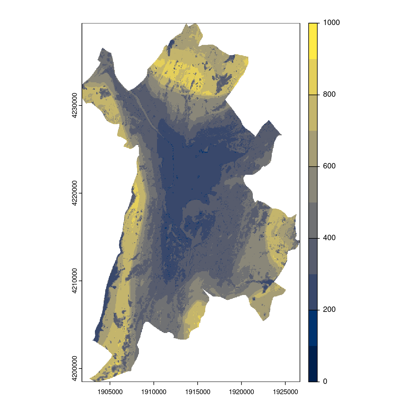 Projection des distributions potentielles contemporaine et futures jusqu'à l'horizon 2100 sous le scénario SSP5-8.5 (modèle d'ensemble, GCM IPSL).